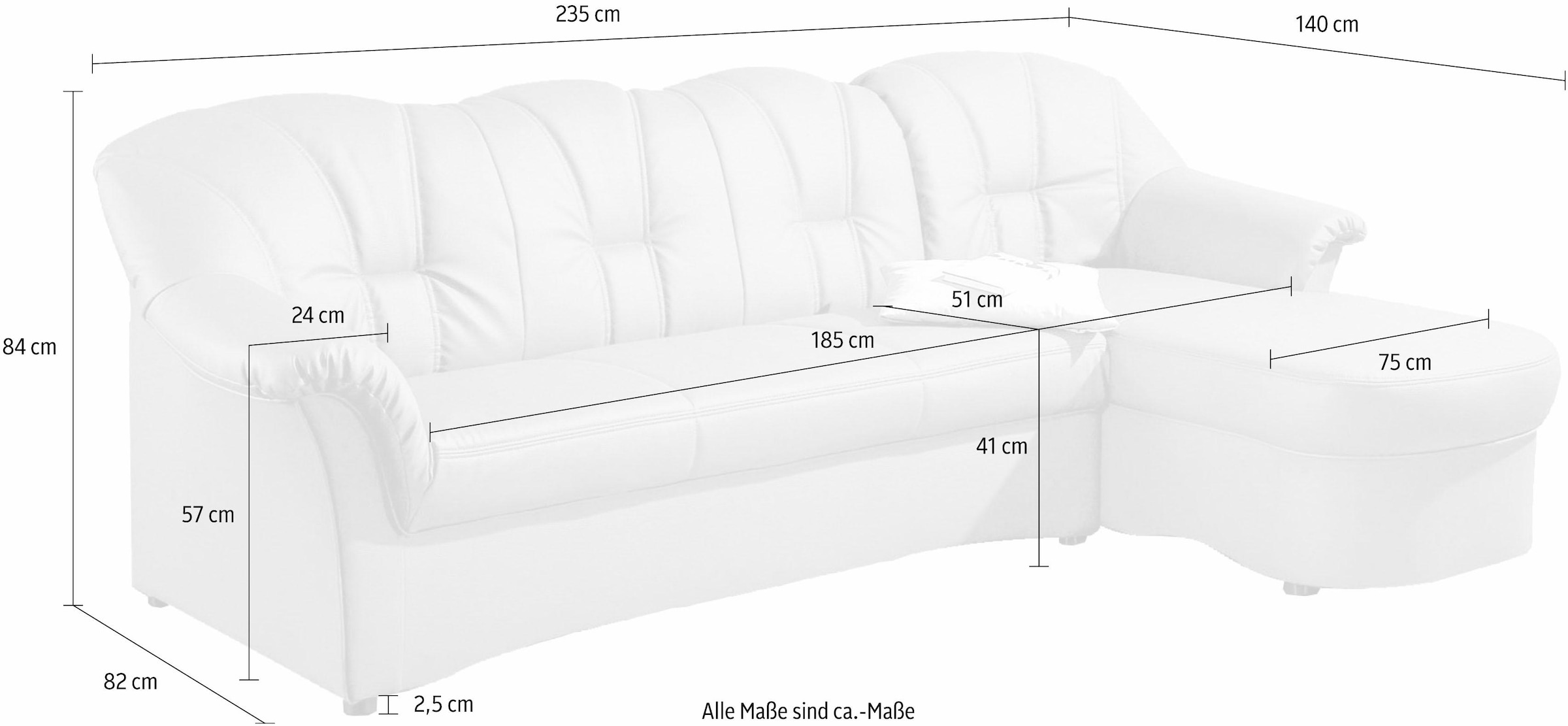 DOMO collection Ecksofa Papenburg L-Form, in grosser Farbvielfalt, wahlweise mit Bettfunktion