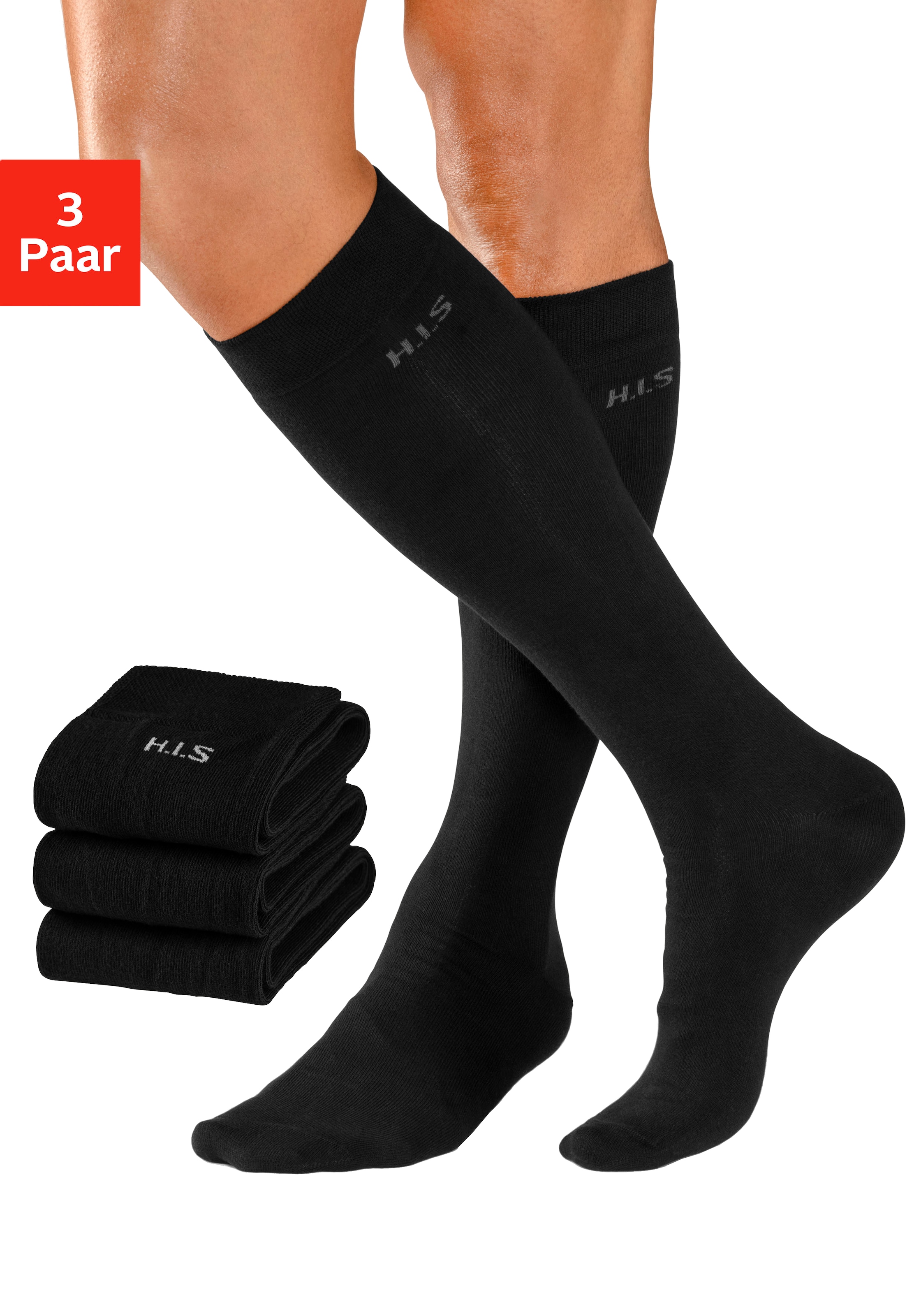 Image of H.I.S Kniestrümpfe Packung, 3 Paar tlg. mit druckfreiem Bündchen