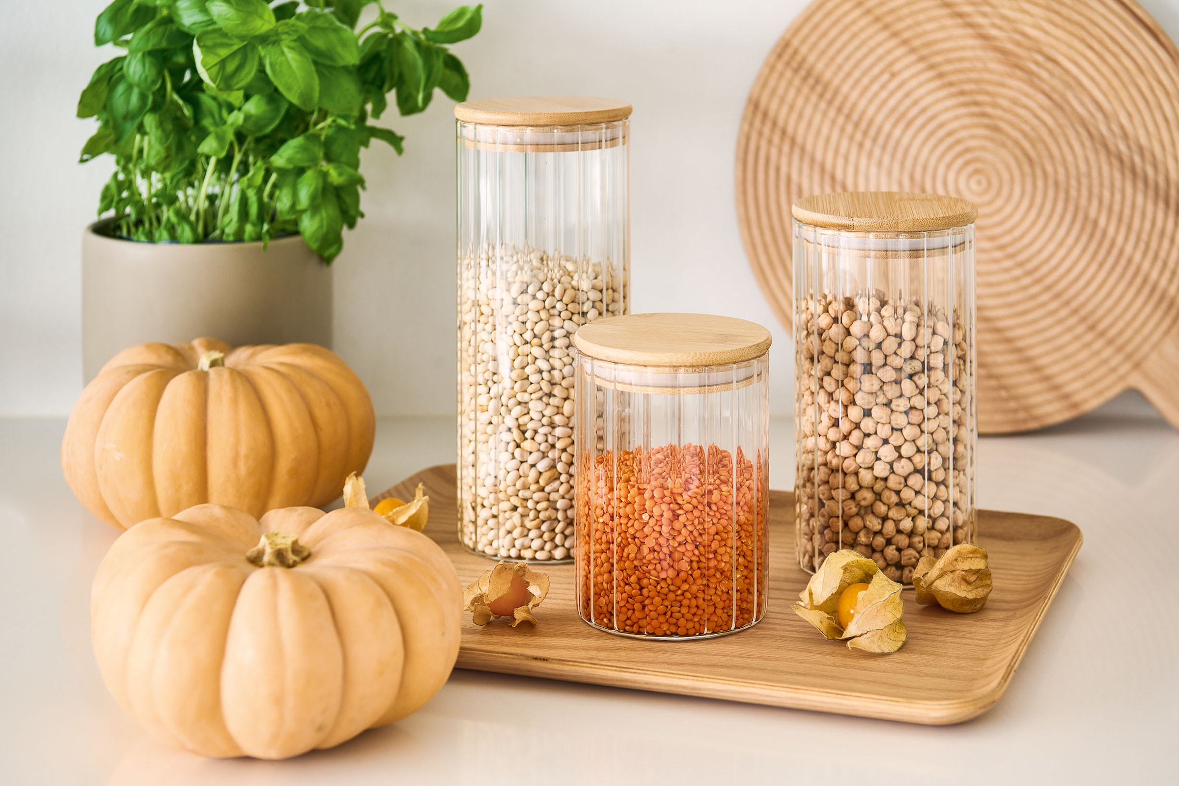 Zeller Present Vorratsglas Set, Ø 9 cm - 610 ml, 850 ml, 1100 ml, 3 Stk. tlg. aus Borosilikat mit raffinierten Rillen