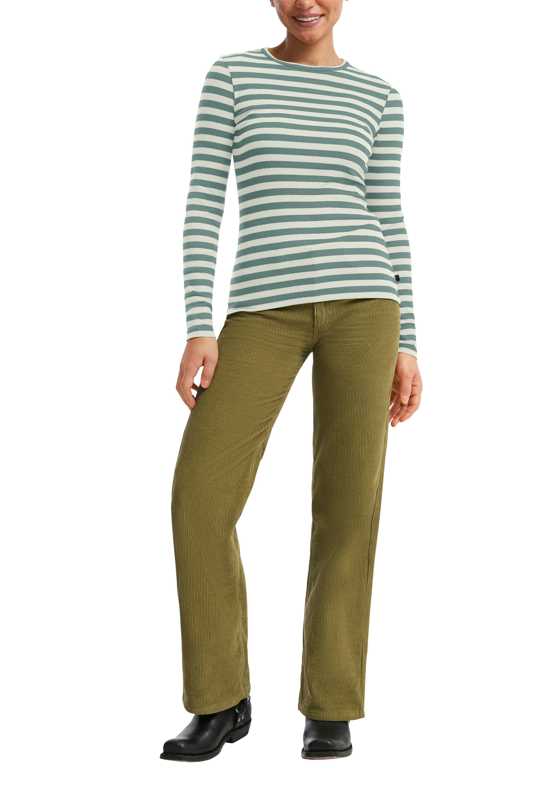 QS Langarmshirt, Sommershirt, geringelt, Ripp-Ware