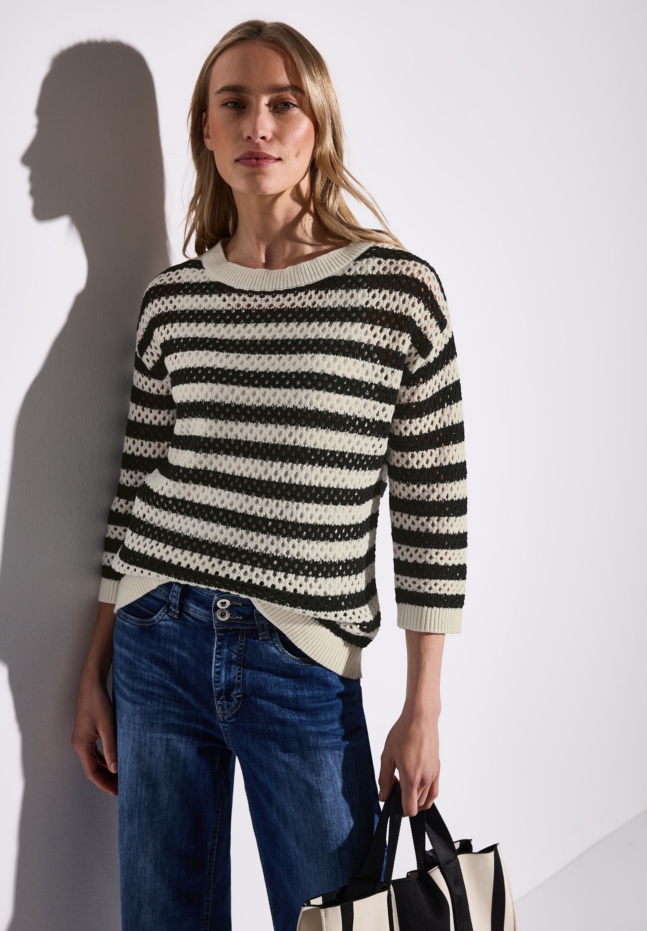 STREET ONE 3/4 Arm-Pullover, mit Streifen und Lochmuster