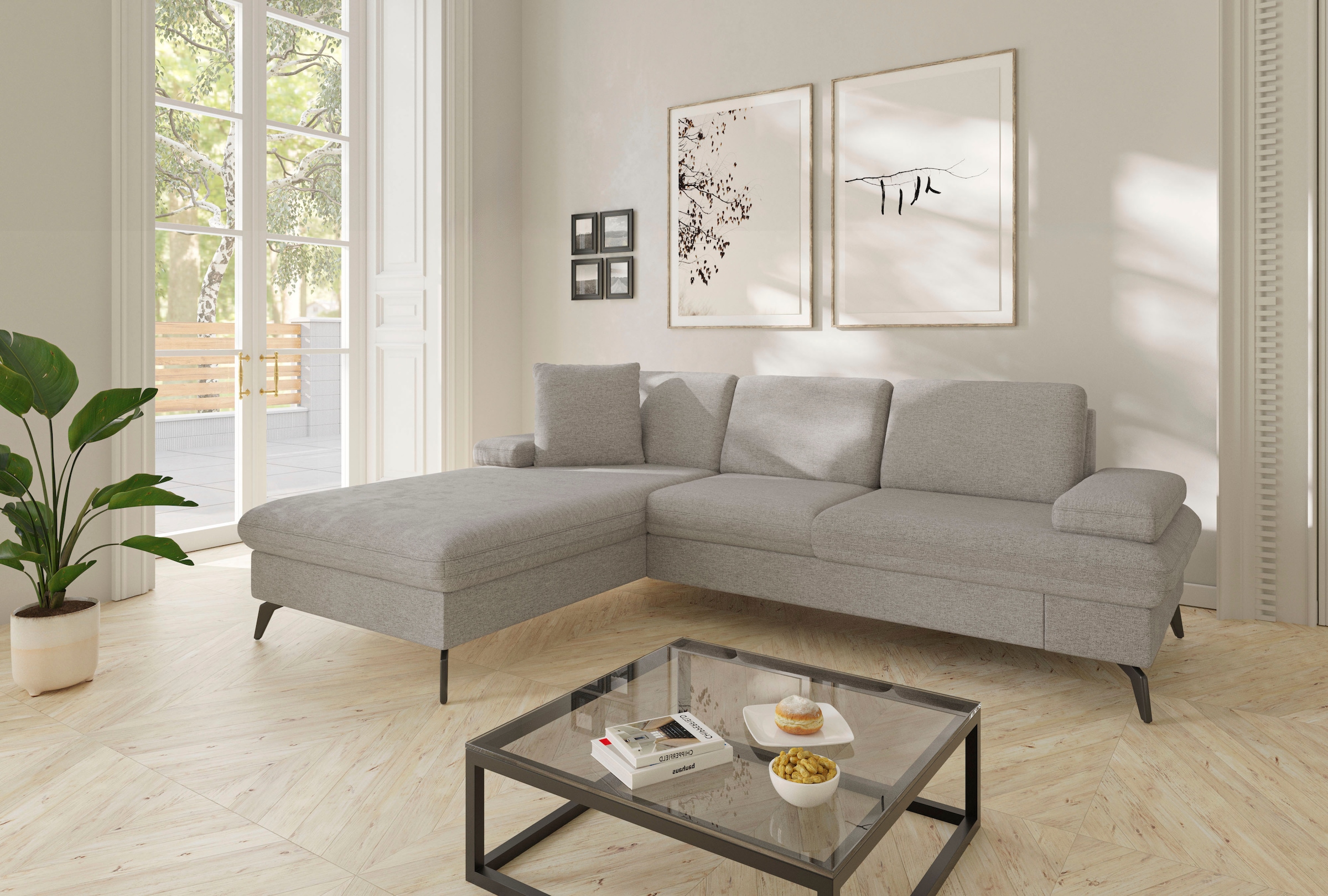 sit&more Ecksofa »Morris Jubi L-Form«, inkl. Armteilfunktion und 1 Zierkissen, wahlweise mit Bettfunktion