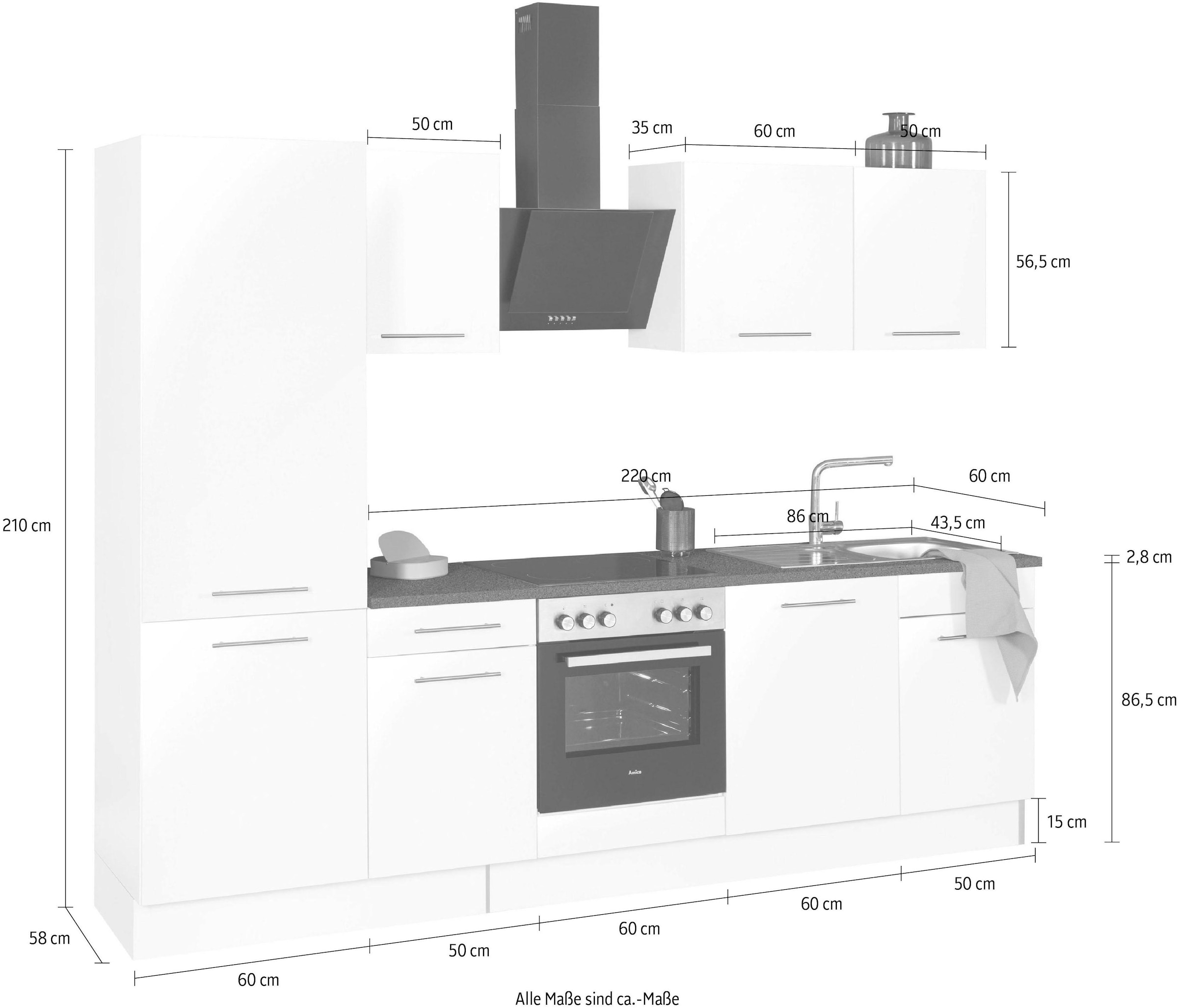 wiho Küchen Küchenzeile »Ela«, Breite 280 cm, Soft-Close-Funktion, höhenverstellbare Füsse