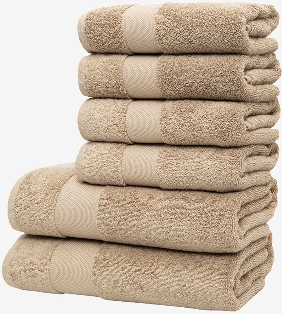 Image of Wolkenfeld Handtuch Set "Premium Low-Twist Baumwolle 550 g/m² – 6-teiliges Bade-Set" 6 tlg. Frottier 2 Duschtücher 70×140 cm & 4 Handtücher 50×100 cm