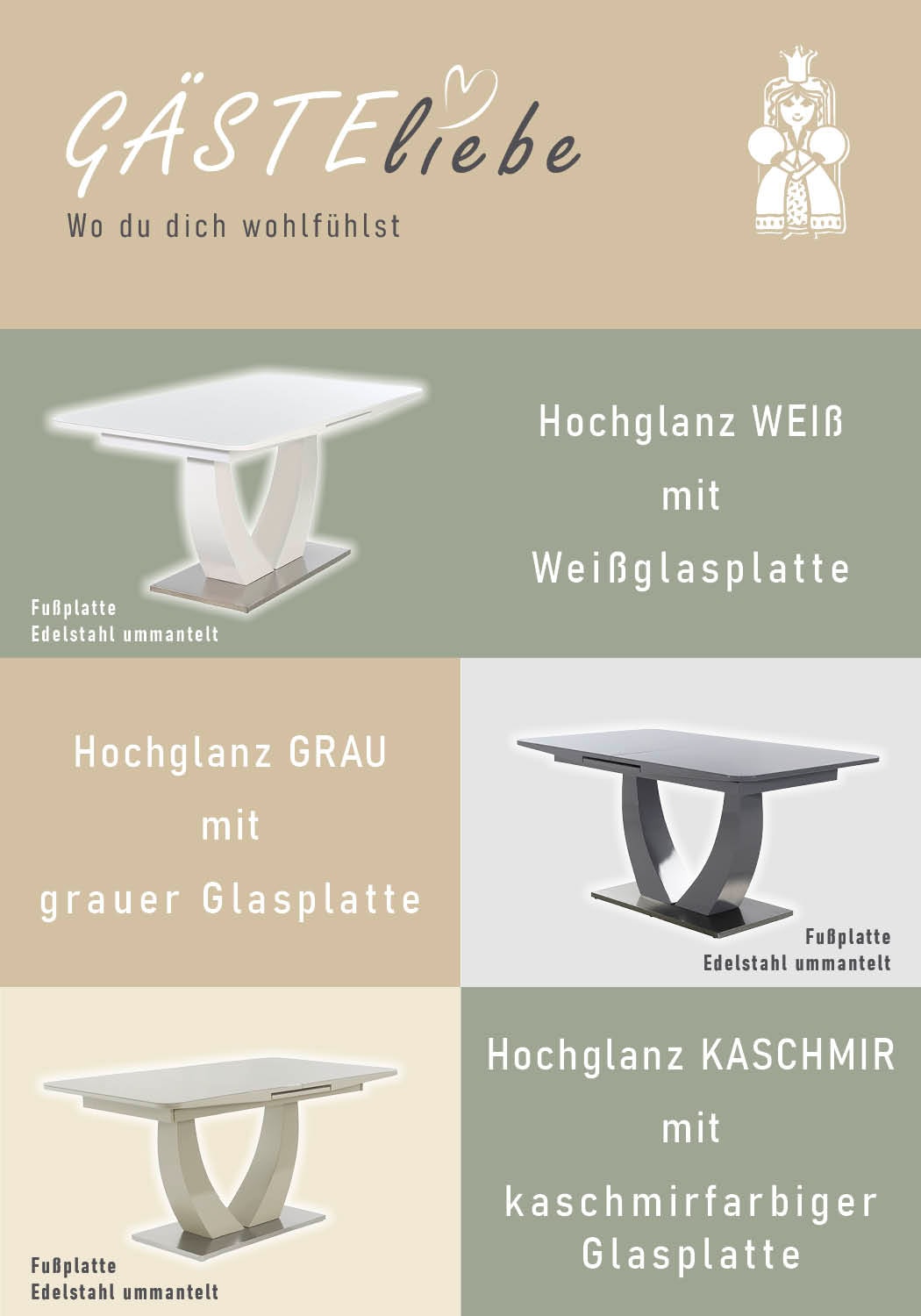 Jockenhöfer Gruppe Table de salle à manger »Ulm, NEU in kaschmir« brillant, avec extension synchronisée, largeur 160-200 cm