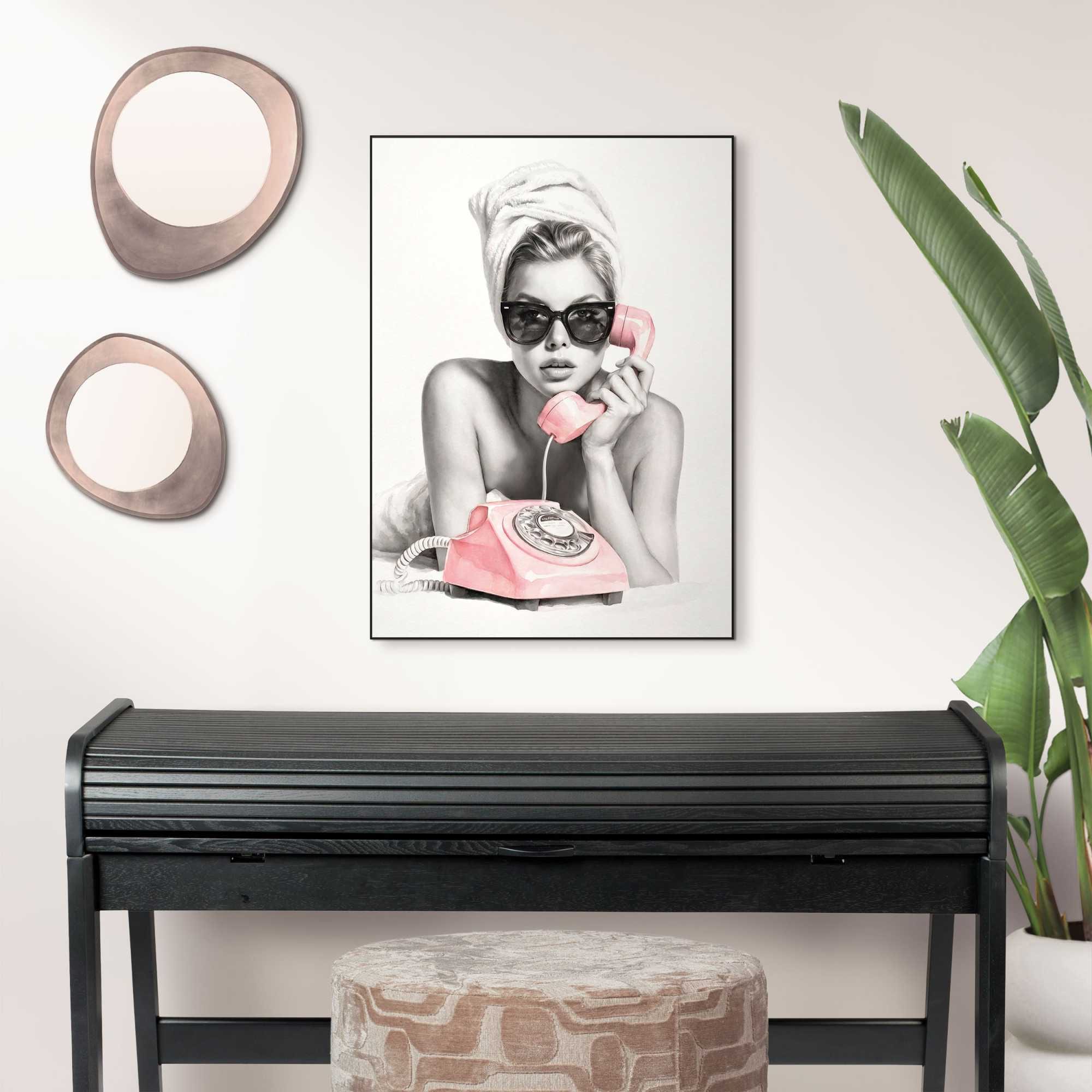 Image of Reinders Bild mit Rahmen "Vintage-Telefon" Menschen 1 Stk. tlg. Schlafzimmer - Rosa - MDF - Frauen - 50x70 cm