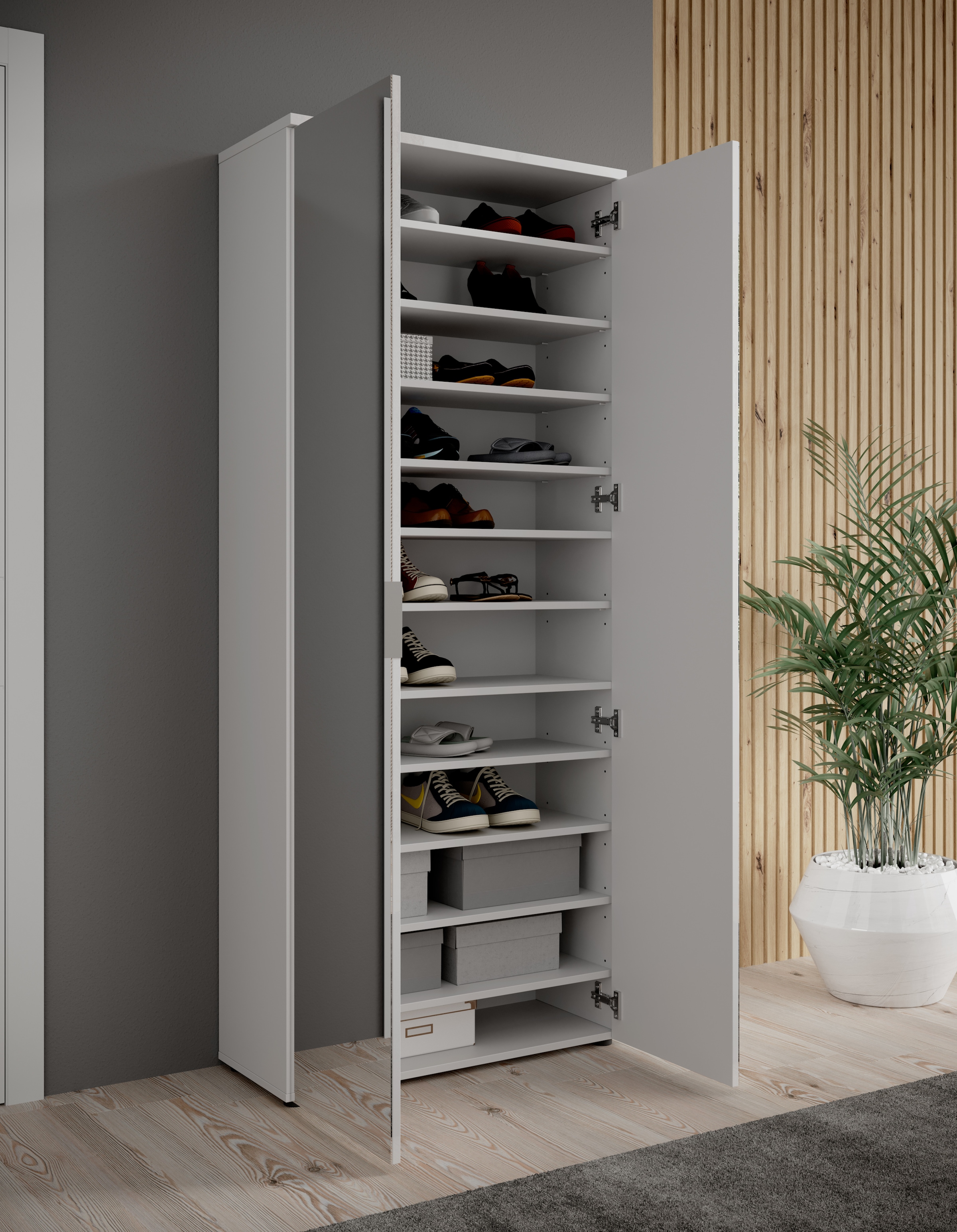 HBZ Armoire à chaussures »Lincoln mit Spiegel, BxHxT 80x190x35 cm« 1 cuis tlg. Schuhschrank mit 2 Spiegeltüren, 9 Einlegeböden, 2 feste Böden