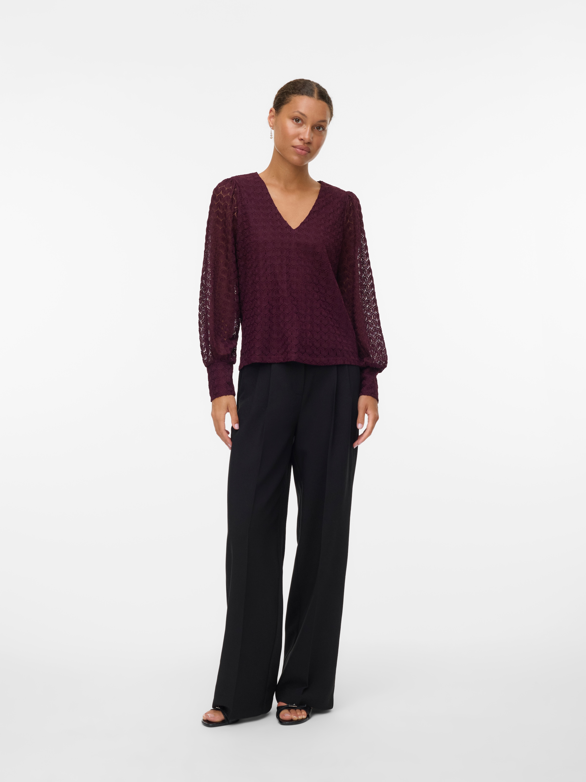 Vero Moda Langarmshirt »VMBECCA LS V-NECK LACE TOP JRS NOOS«