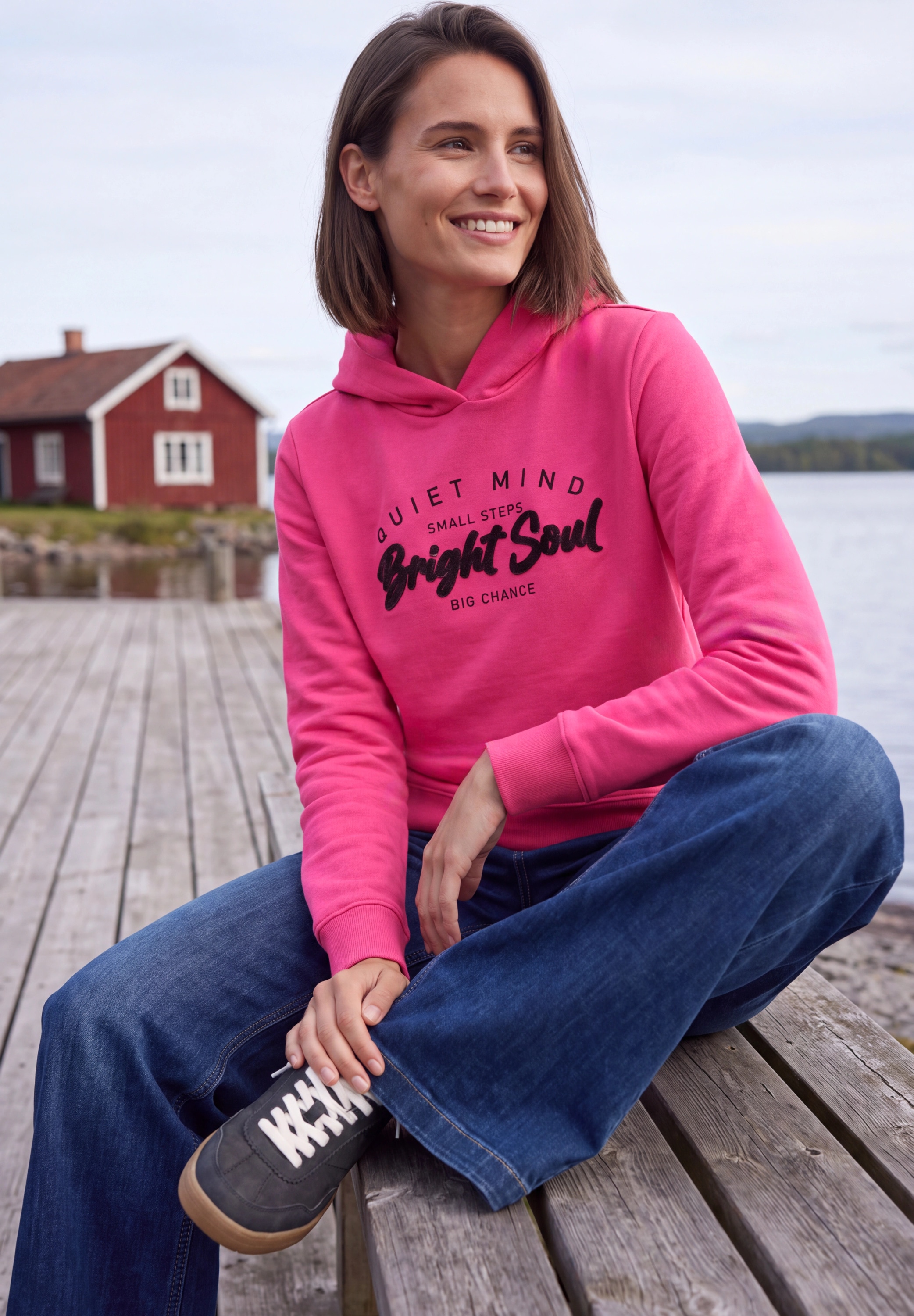 Image of Cecil Kapuzensweatshirt, Hoodie mit Details in Rippstruktur