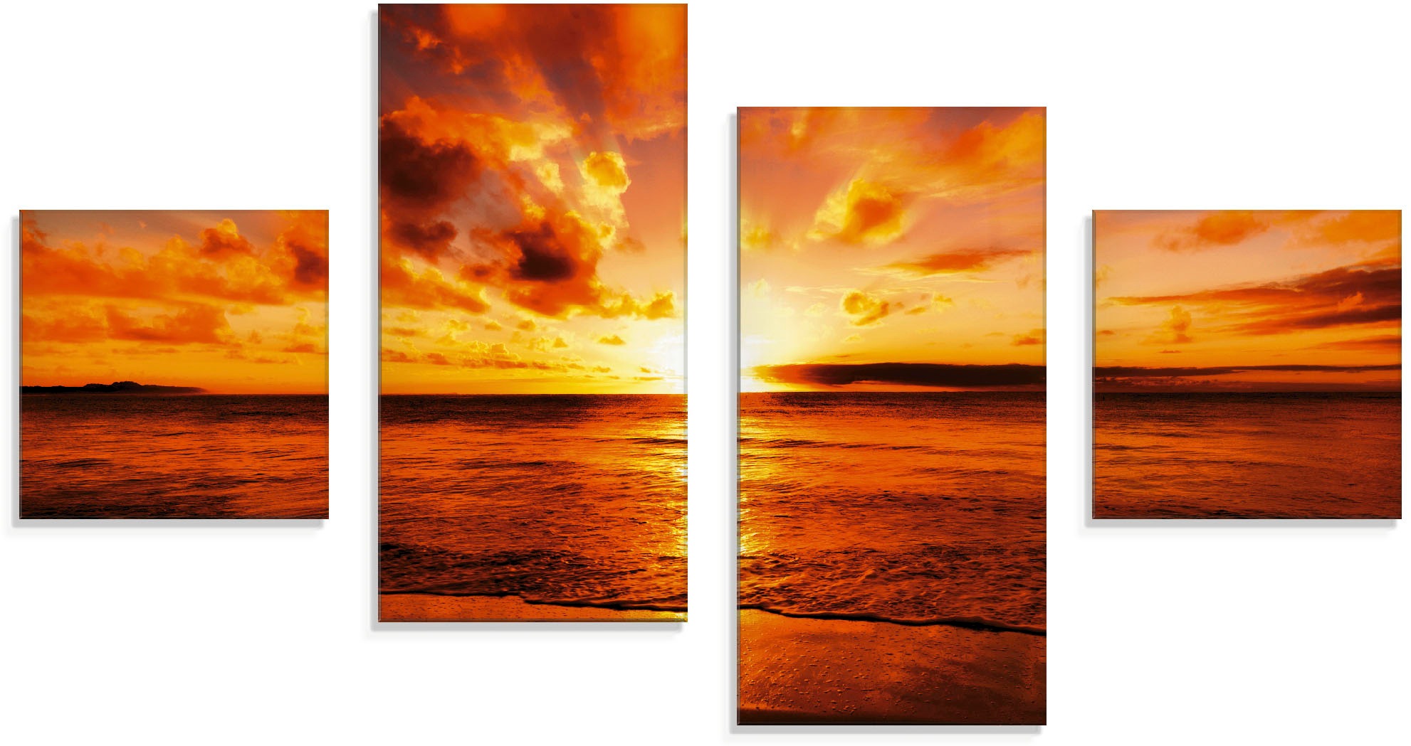 Image of Artland Glasbild »Schöner Sonnenuntergang Strand«, Gewässer, (4 St.) bei Ackermann Versand Schweiz