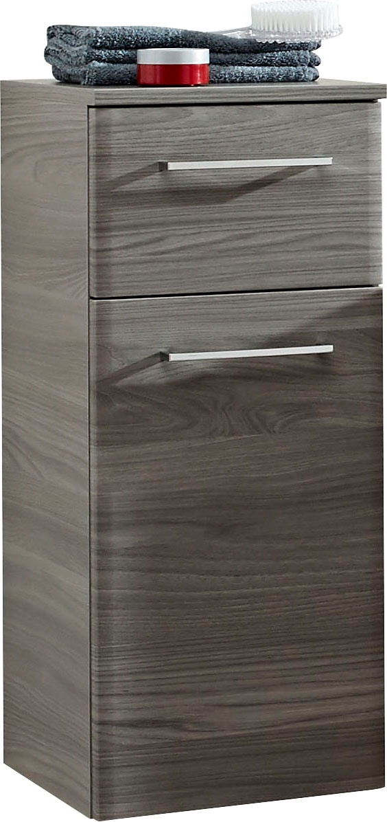 Saphir Armoire basse »Quickset 916 Badschrank mit 1 Tür, 1 Schublade, Griffe Chrom Glanz« meuble sous lavabo 30 cm de large en imitation Sangallo gris horizontal