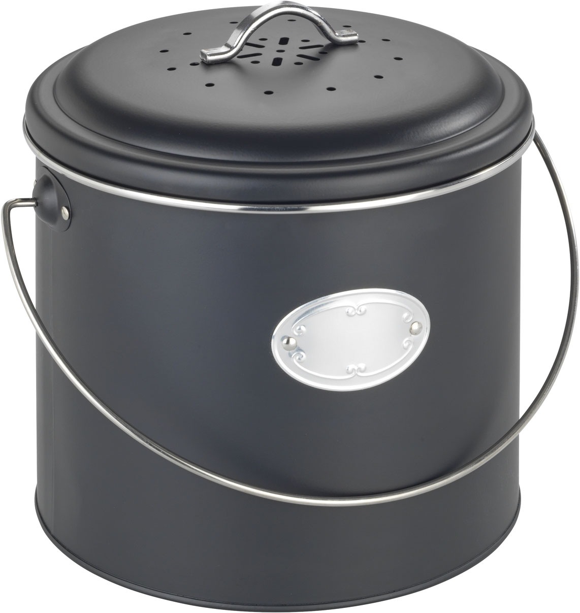 Image of WENKO Biomülleimer "Modell Nero" Komposteimer aus Metall, inkl. 3 Aktivkohlefiltern zum Wechseln, 6 L