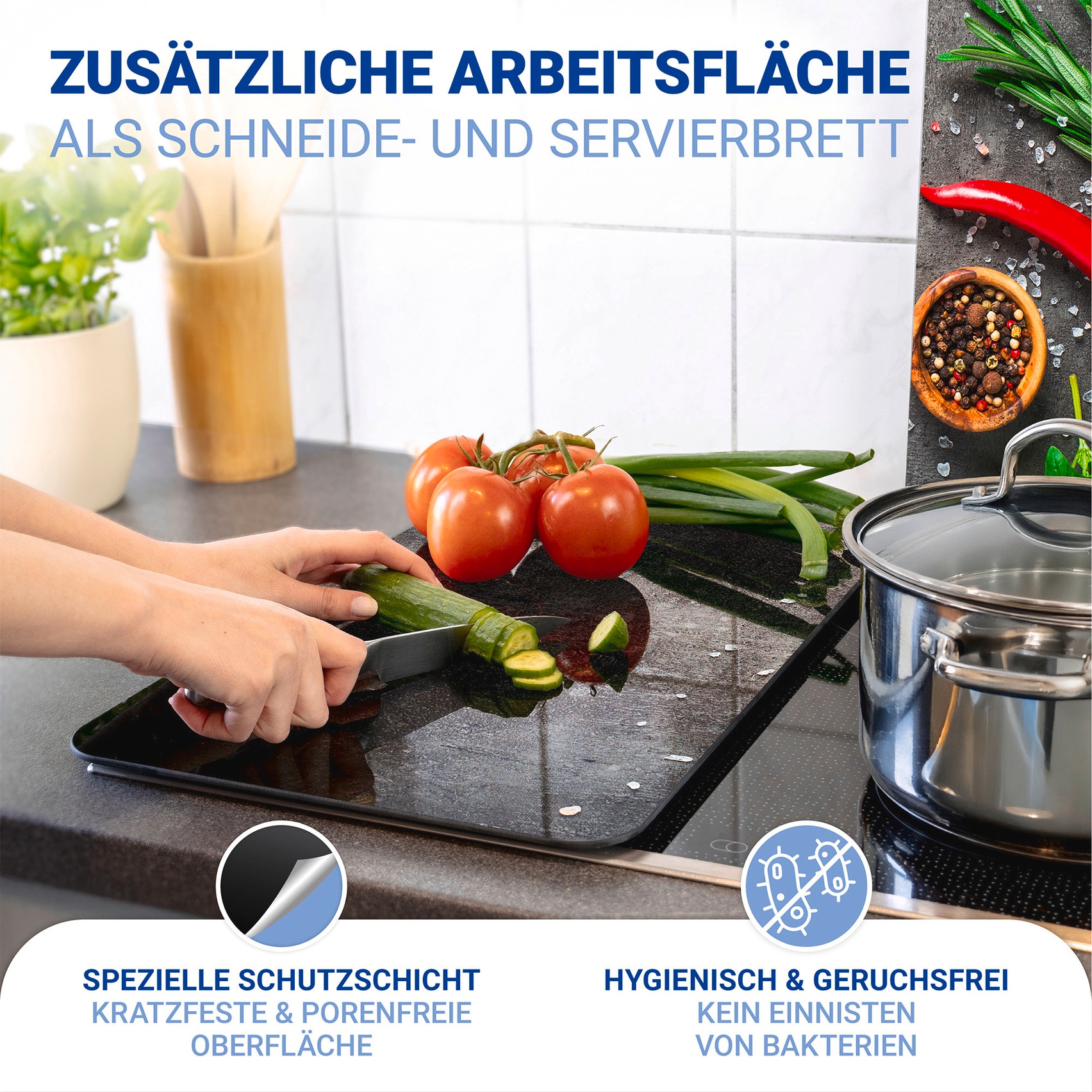 WENKO Herd-Abdeckplatte »Universal Modell Rosmarin«, (Set, 2 tlg.), Herdabdeckung für alle Herdarten, kratzfest, mit rutschfesten Füssen
