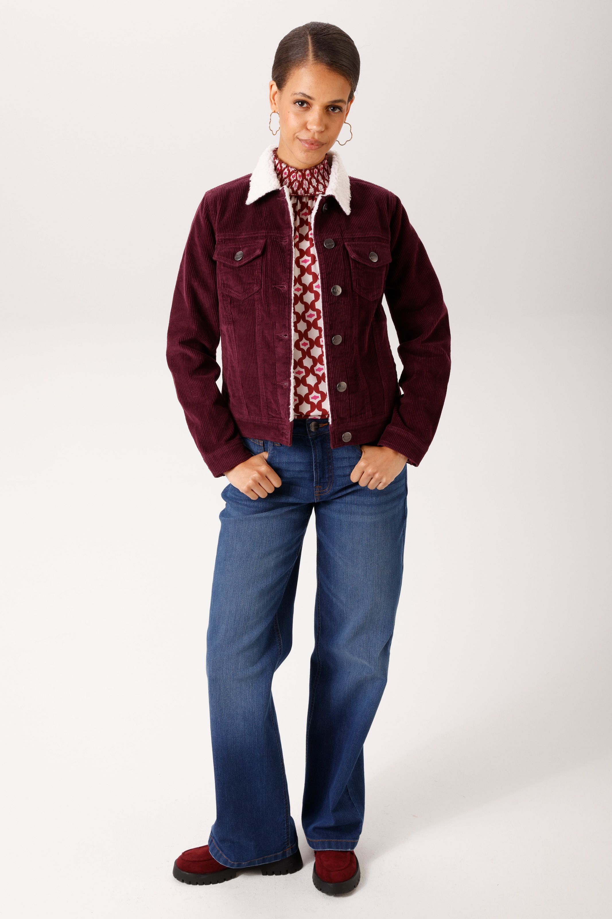 Aniston CASUAL Cordjacke mit weichem Teddy-Plüsch am Kragen - NEUE KOLLEKTION