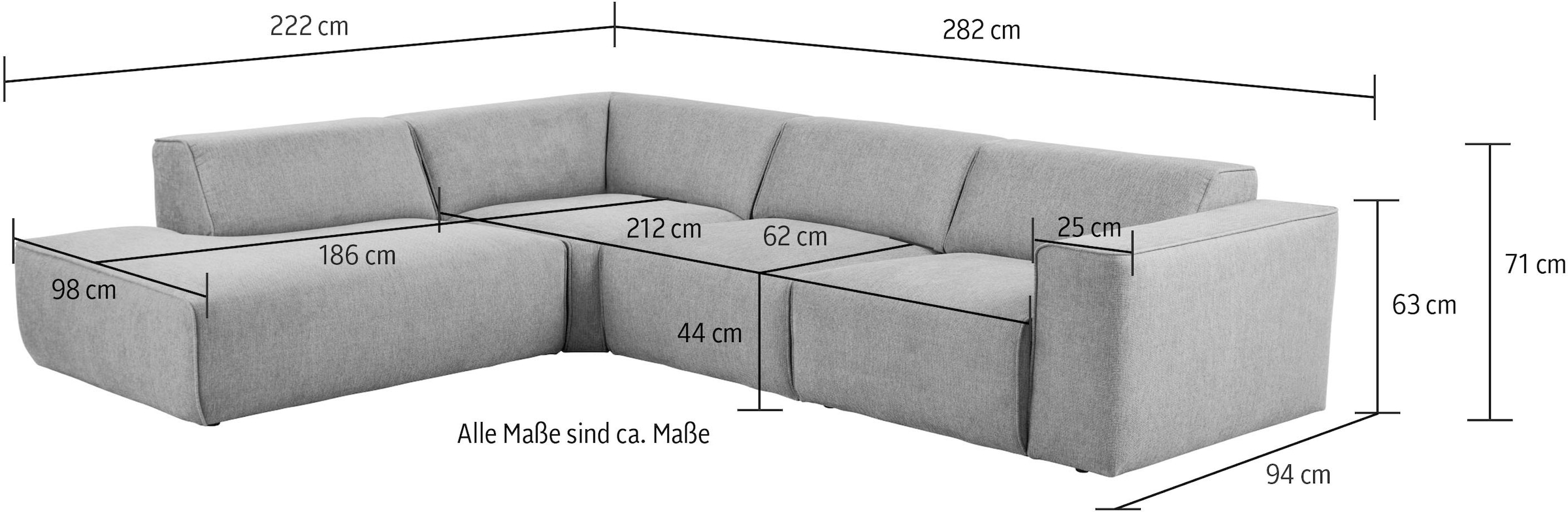 Home affaire Canapé d'angle »Noord mit Kedernaht, Breite 282 cm, L-Form« tissu tissé, avec suspension à ressort ondulé, cadre en bois massif