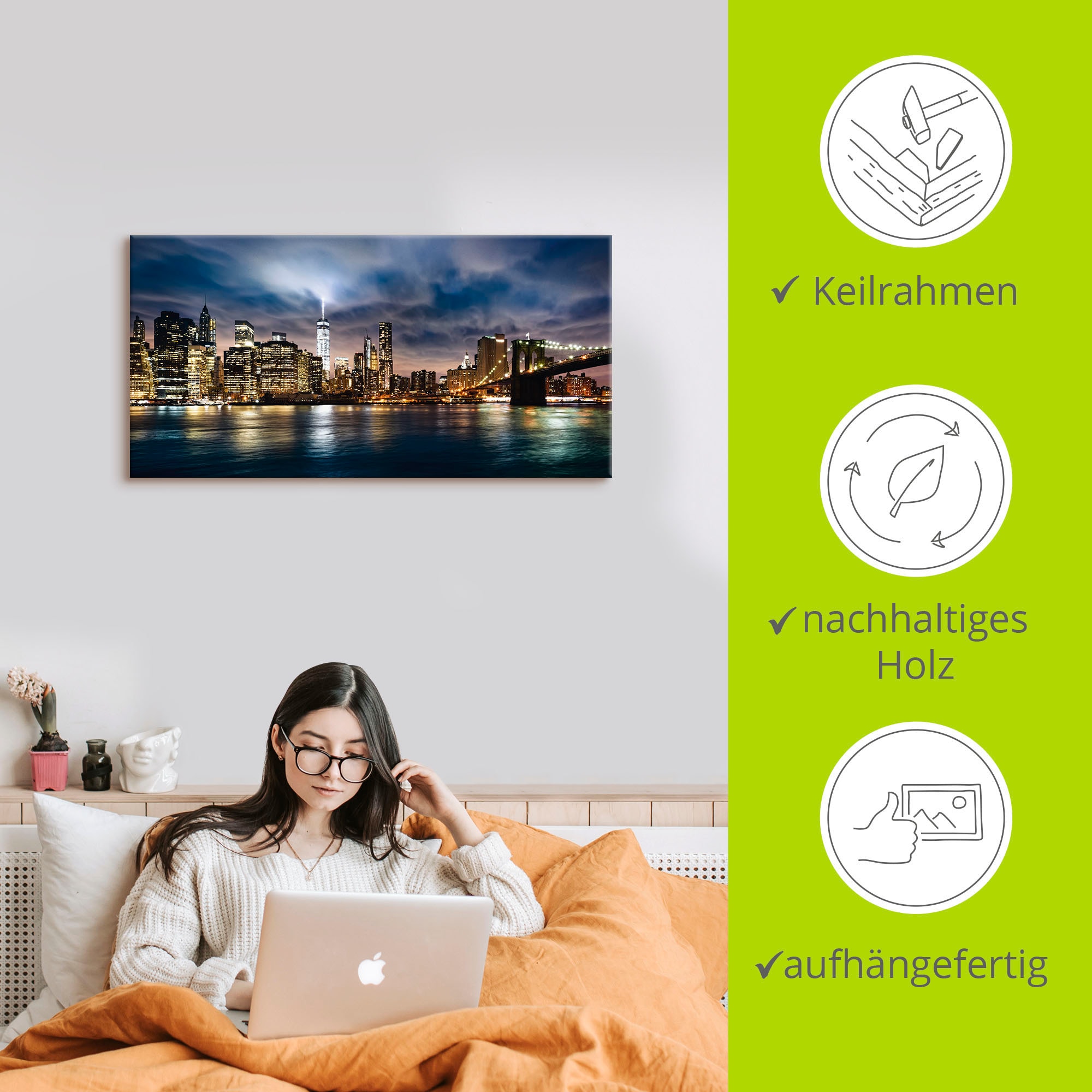 Artland Tableau sur toile »Sonnenaufgang über Manhattan« 1 cuis tlg. auf Holzrahmen gespannt