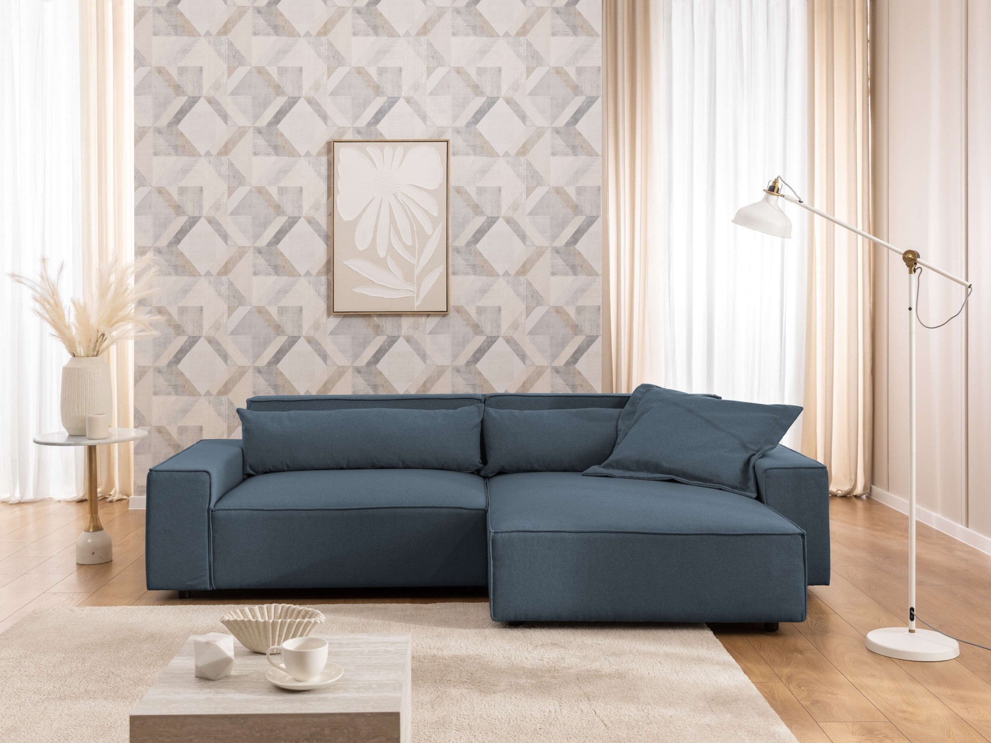 GOODproduct Ecksofa »KINLEE Design-Sofa mit Recamiere rechts/links, Masse B/T/H 251/144/70cm« L-Form mit Wellenunterfederung, ohne Bettfunktion, modern und beguem