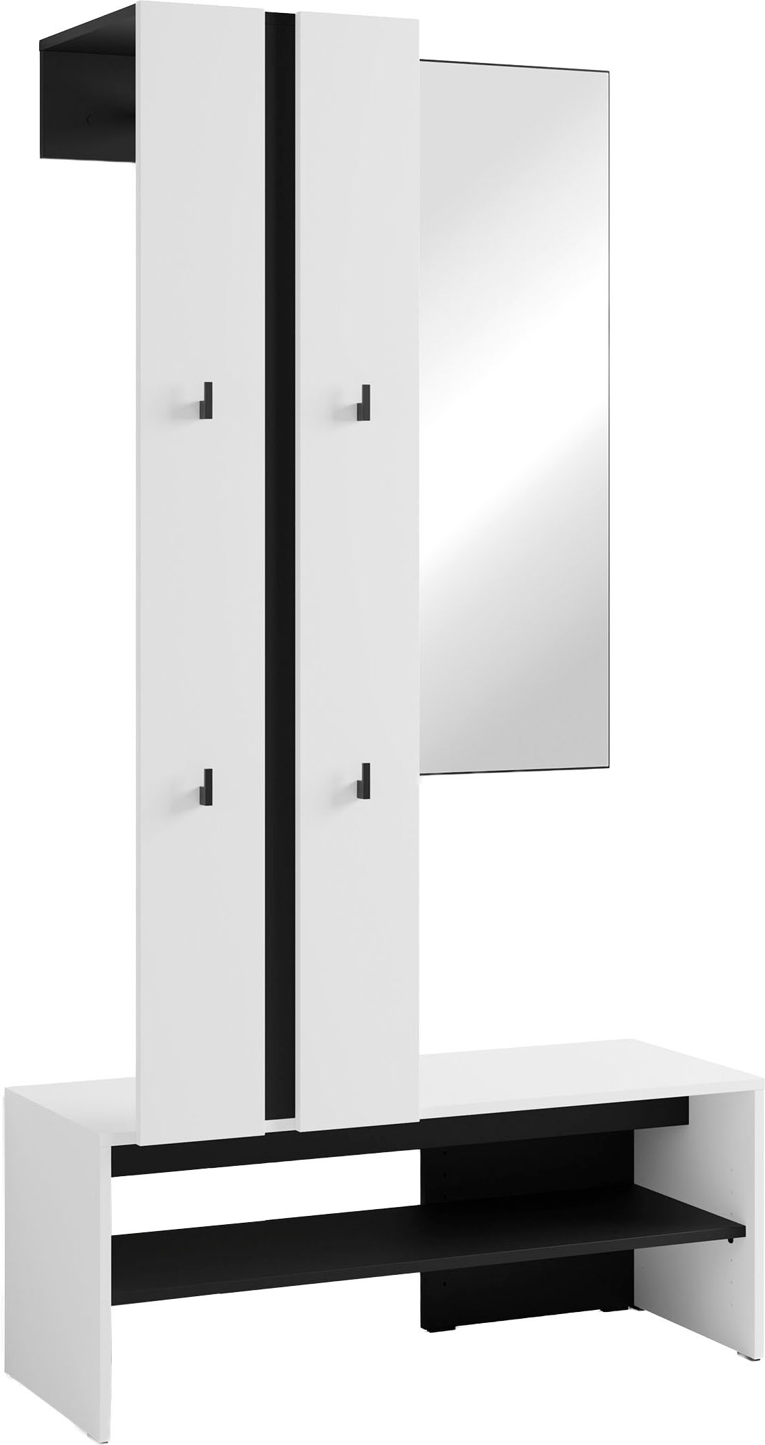 byLIVING Kompaktgarderobe "Dielen - Set Nante" 2 Stk. tlg. maximale Ordnung auf wenig Fläche mit Spiegel, Kleiderstange und Haken