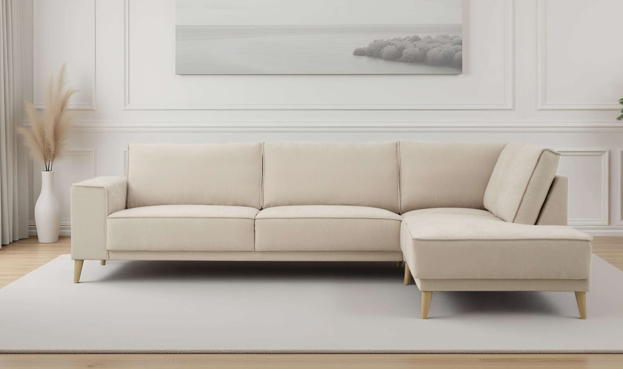 GOODproduct Ecksofa »Oland Skandi, weicher Chenille-Stoff« L-Form, 289 cm, Wellenunterfederung, Skandi-Design, Massivholzfüsse