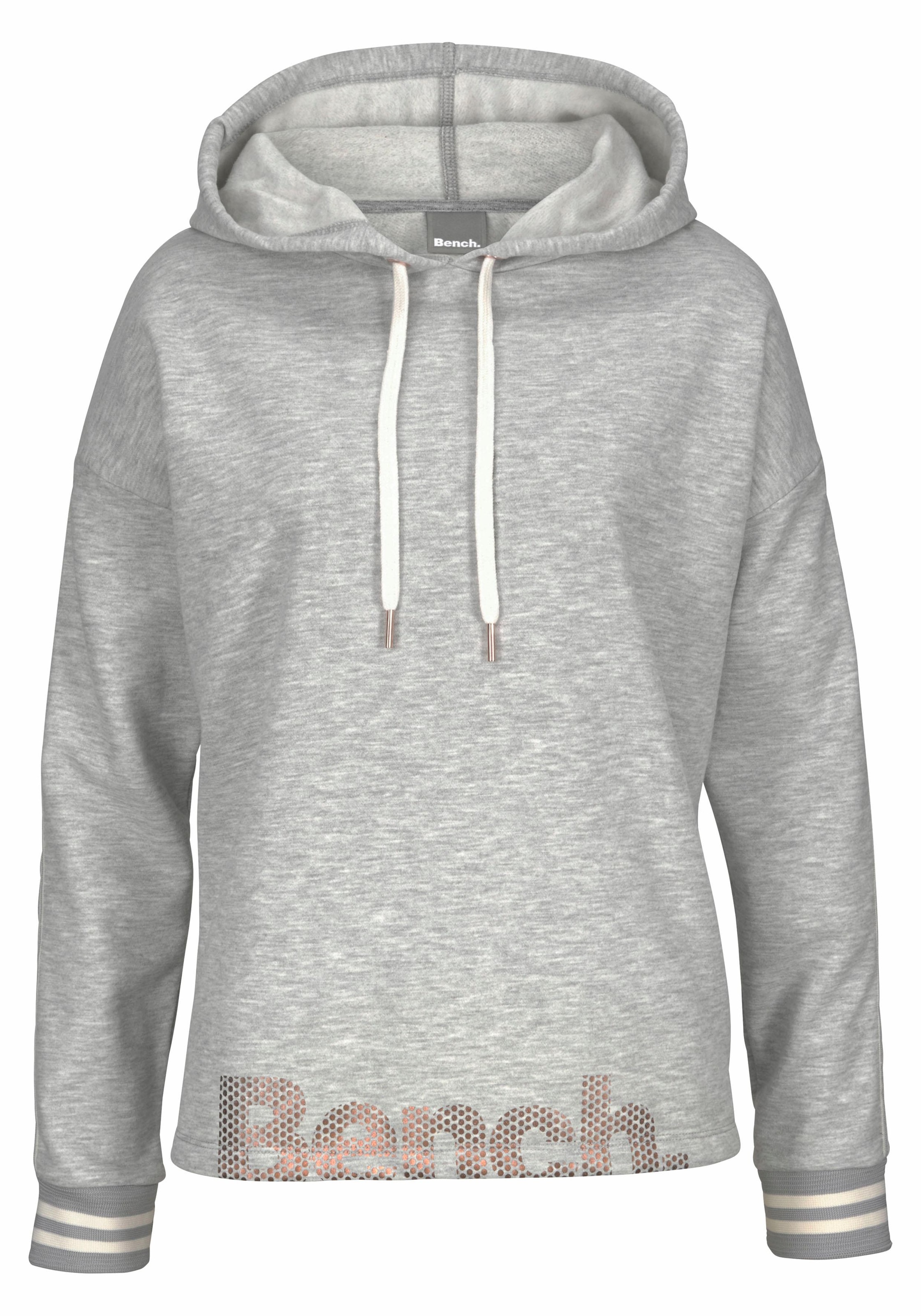 Bench. Kapuzensweatshirt, mit gestreiftem Bund und Glanzprint, Loungewear, Loungeanzug, Hoodie