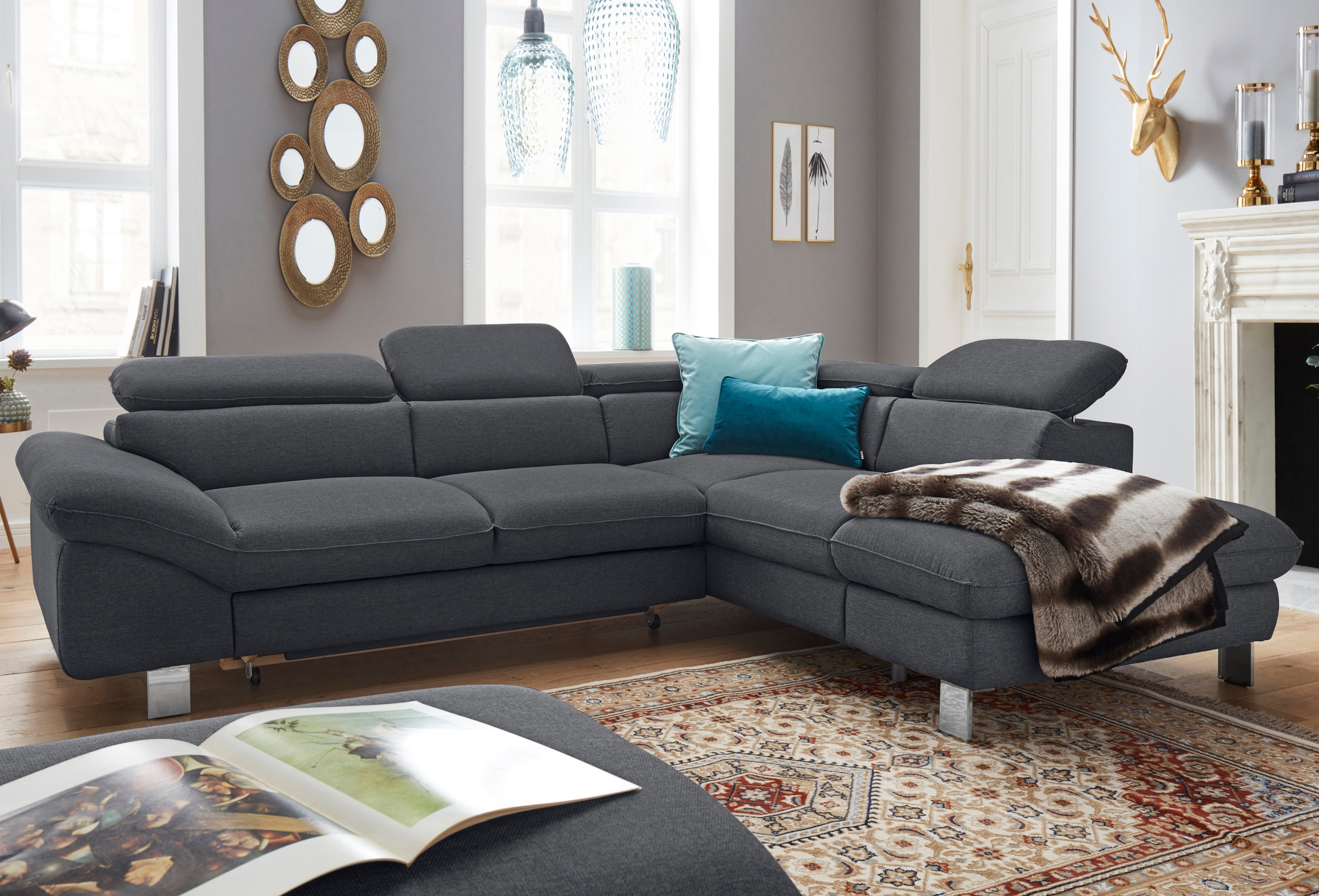 COTTA Polstergarnitur »Driver L-Form«, (Set, 2 tlg.), Set bestehend aus: Ecksofa mit Kopfteilverstellung & Hocker