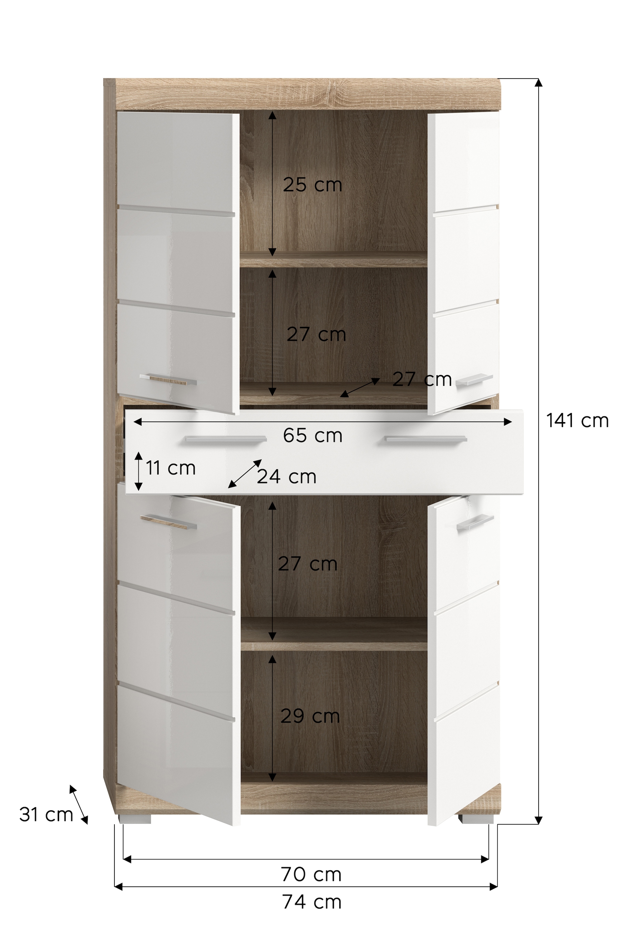 INOSIGN Midischrank »Siena, Breite 74cm, 4 Türen, 1 Schubkasten, 4 Fächer, MDF-Front«, in verschiedenen Farben erhältlich, Badmöbel, Badschrank, Schrank, Bad