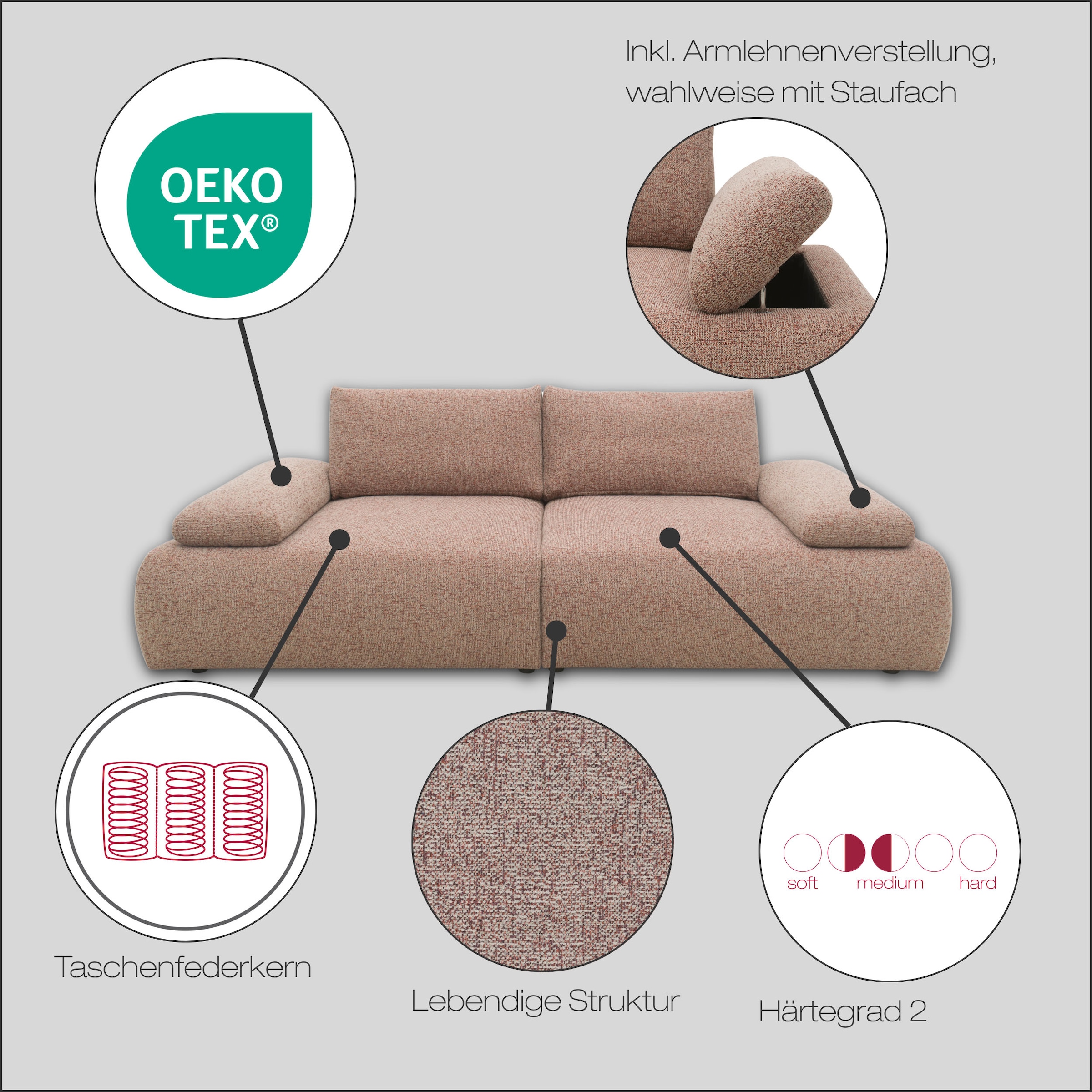 DOMO collection Big-Sofa »800016 Megasofa Breite 244cm, Federkernunterfederung«, (2 St.), moderner Strukturstoff aus 95% Polyester und 5% Baumwolle