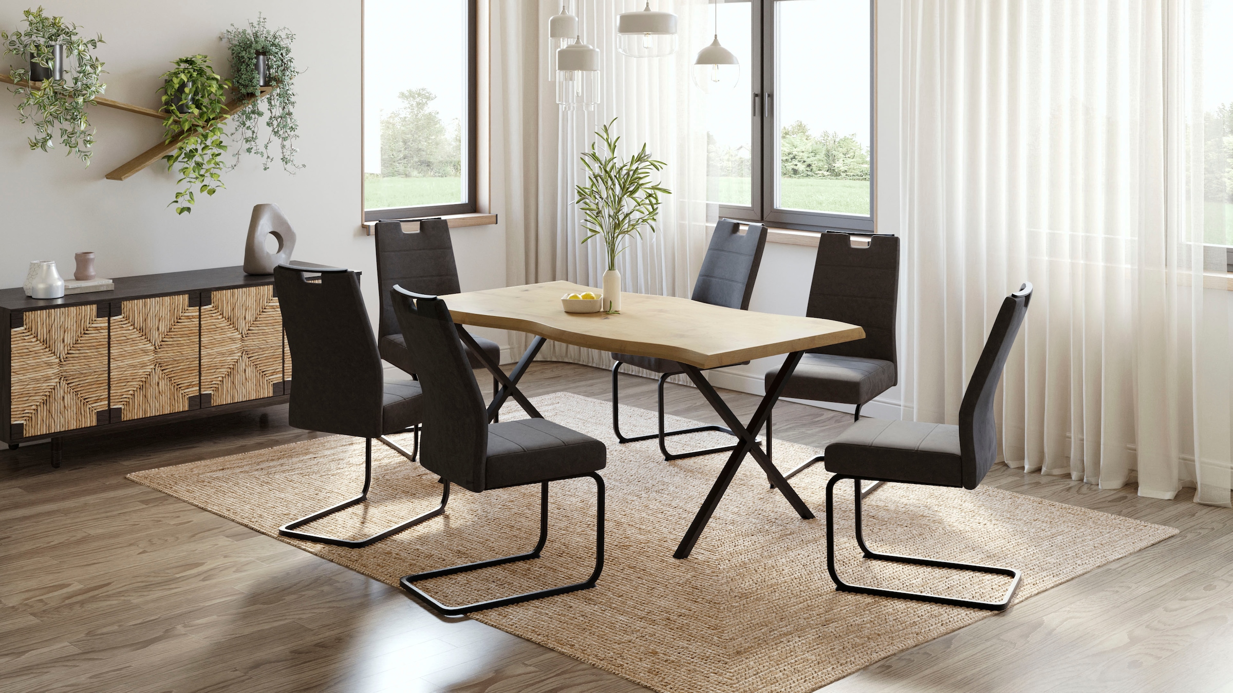 HELA Freischwinger, (Set), 4 St., Microfaser VINTAGE-Polyester, Freischwinger, XL Sitzbreite, Griff, Vintage Optik, 140kg belastbar