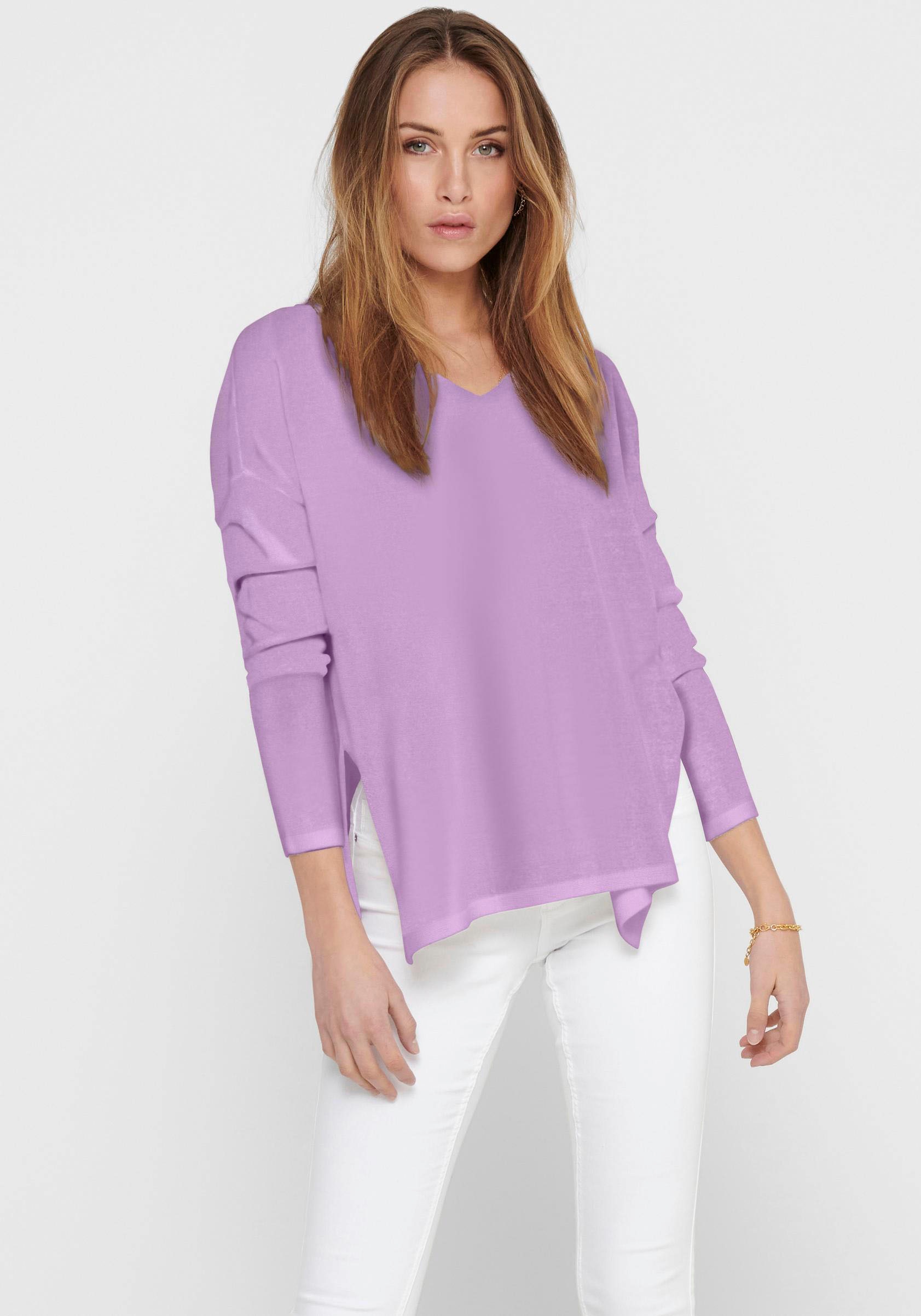 Image of Only V-Ausschnitt-Pullover »ONLAMALIA L/S V-NECK PULLOVER«, in Uni oder gestreift bei Ackermann Versand Schweiz