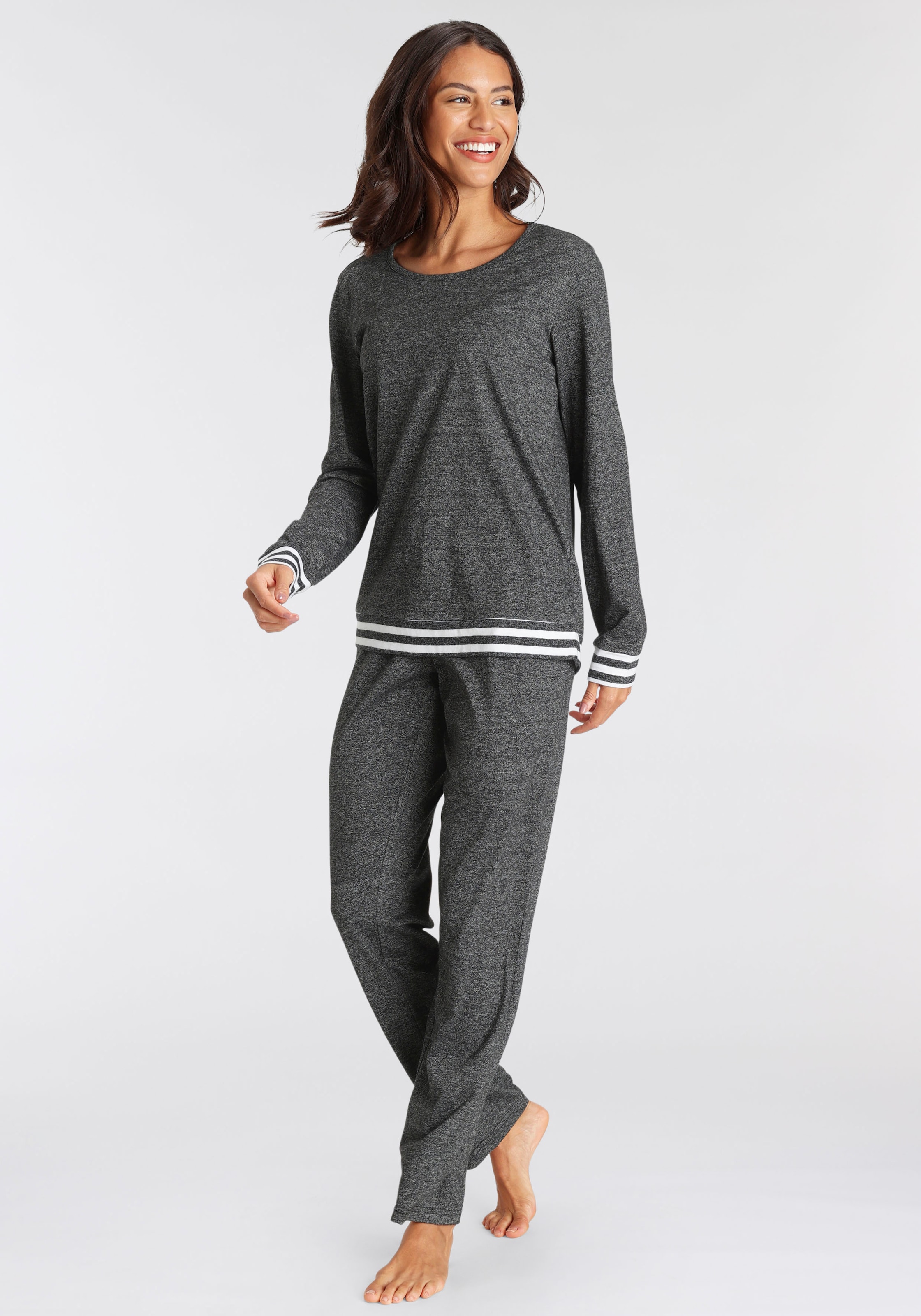 Vivance Dreams Pyjama, (2 tlg.), mit gestreiften Bündchen