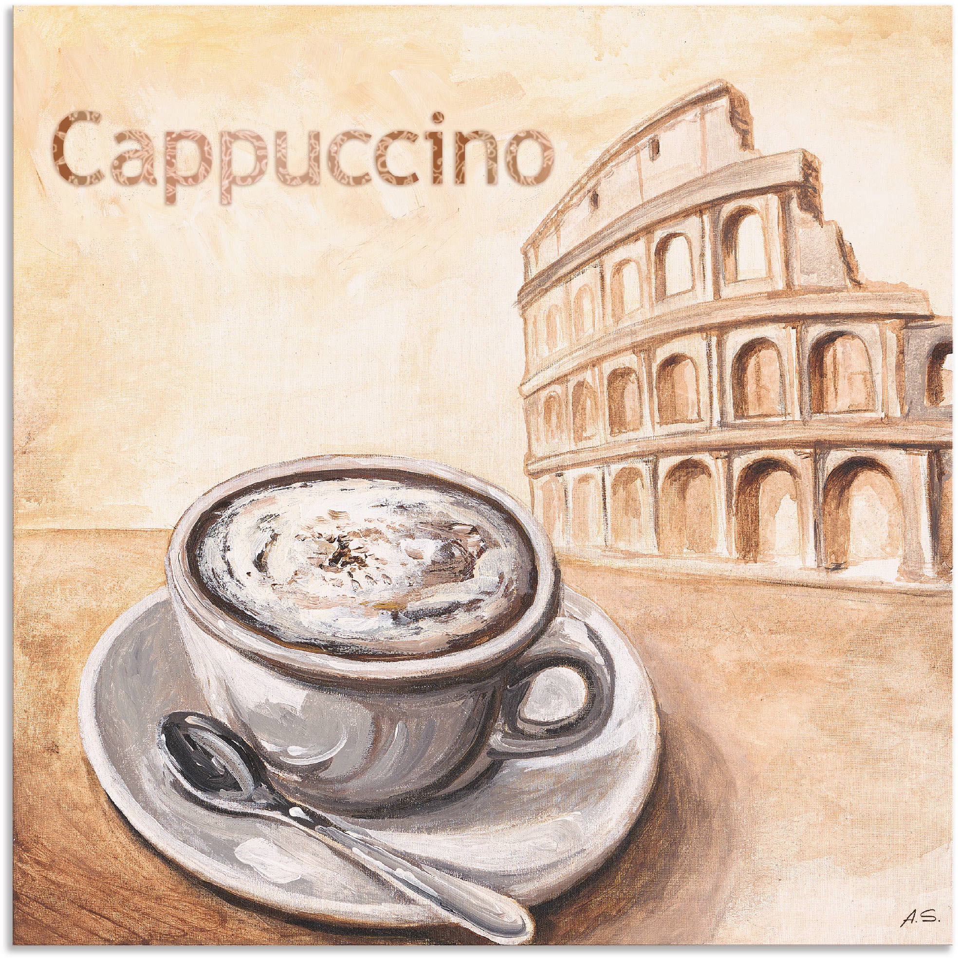 Image of Artland Wandbild »Cappuccino in Rom«, Kaffee Bilder, (1 St.), in vielen Grössen & Produktarten - Alubild / Outdoorbild für den Aussenbereich, Leinwandbild, Poster, Wandaufkleber / Wandtattoo auch für Badezimmer geeignet bei Ackermann Versand Schweiz