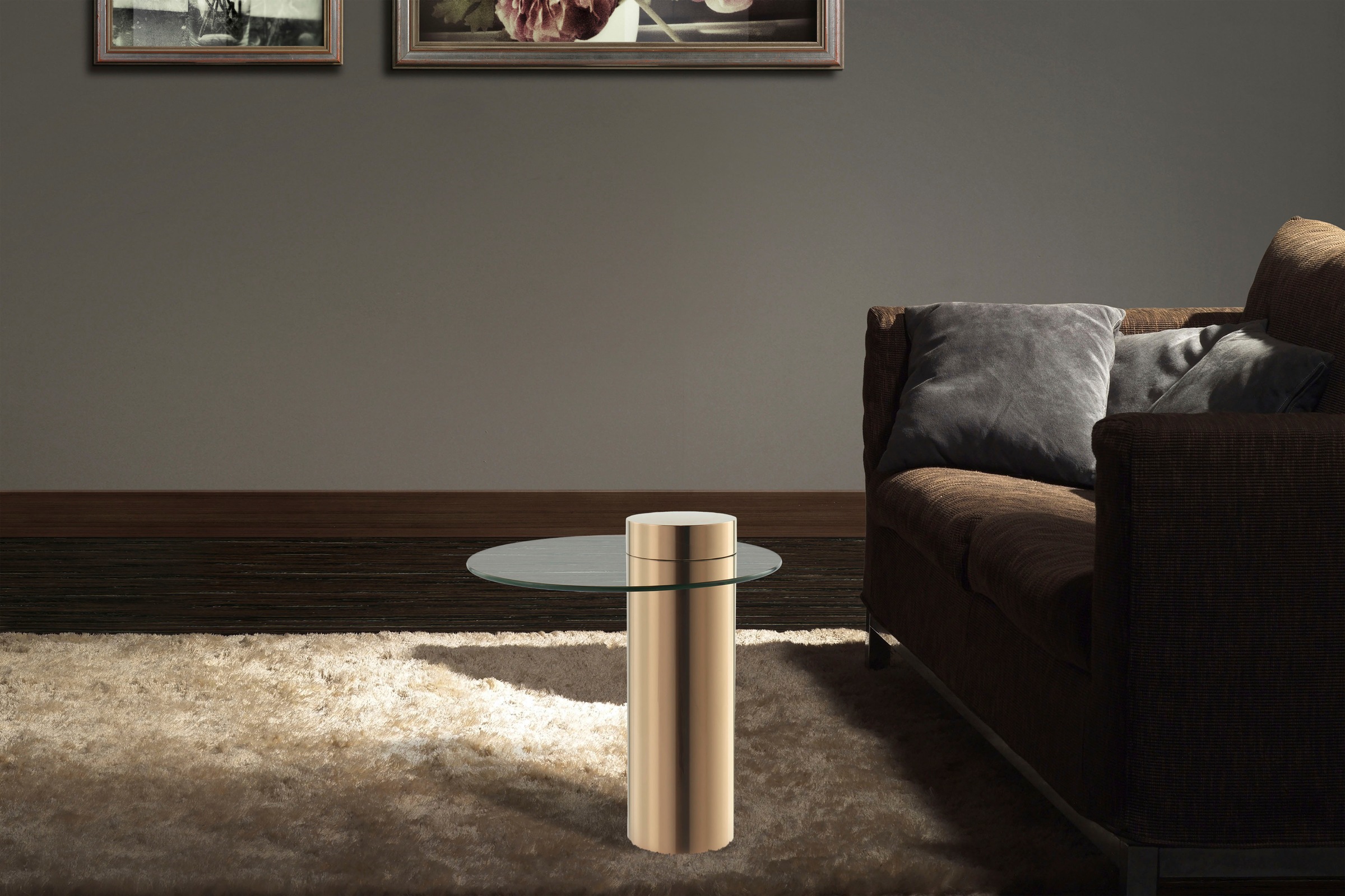 Kayoom Beistelltisch »Ontario 125, Runde Glasplatte aus Sicherheitsglas, 100% Edelstahl«, (1 St.), Minimalistisches Design, Säulengestell, pflegeleicht