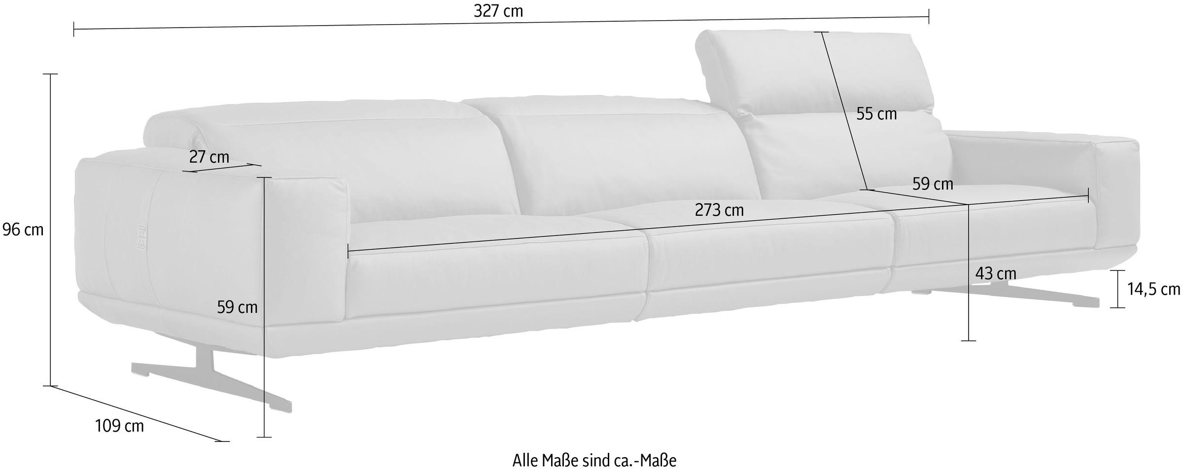 Egoitaliano 3-Sitzer »Gloria, super bequem, hochwertige Verarbeitung, edles Design, Megasofa«, beidseitig verstellbare Rückenelemente, mit Designmetallfüssen