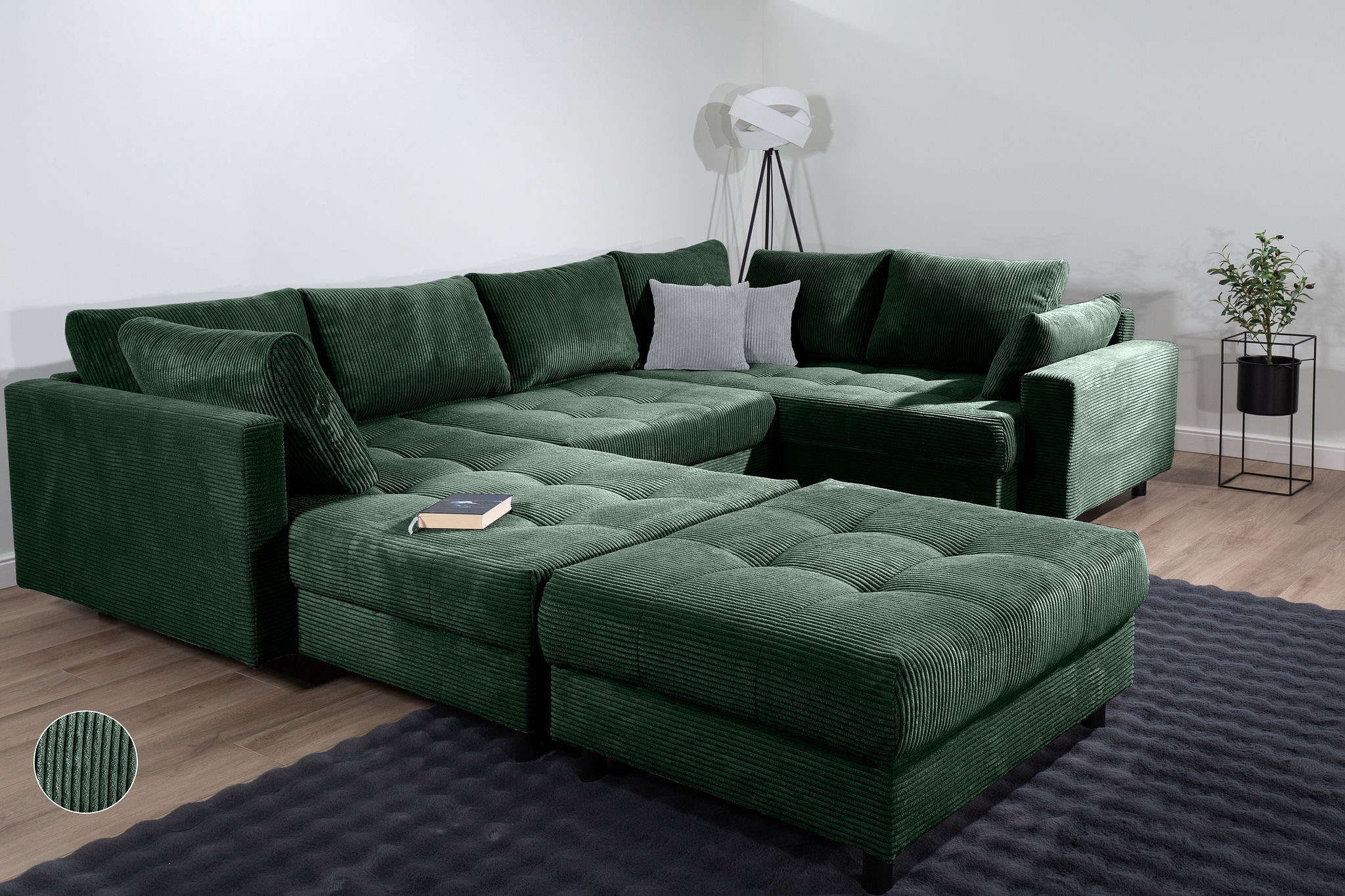 Home affaire Wohnlandschaft »Toni U-Form mit Armlehne«, inkl. Hocker und Zierkissen in abgesetzter Farbe, mit Bonnelfederkern