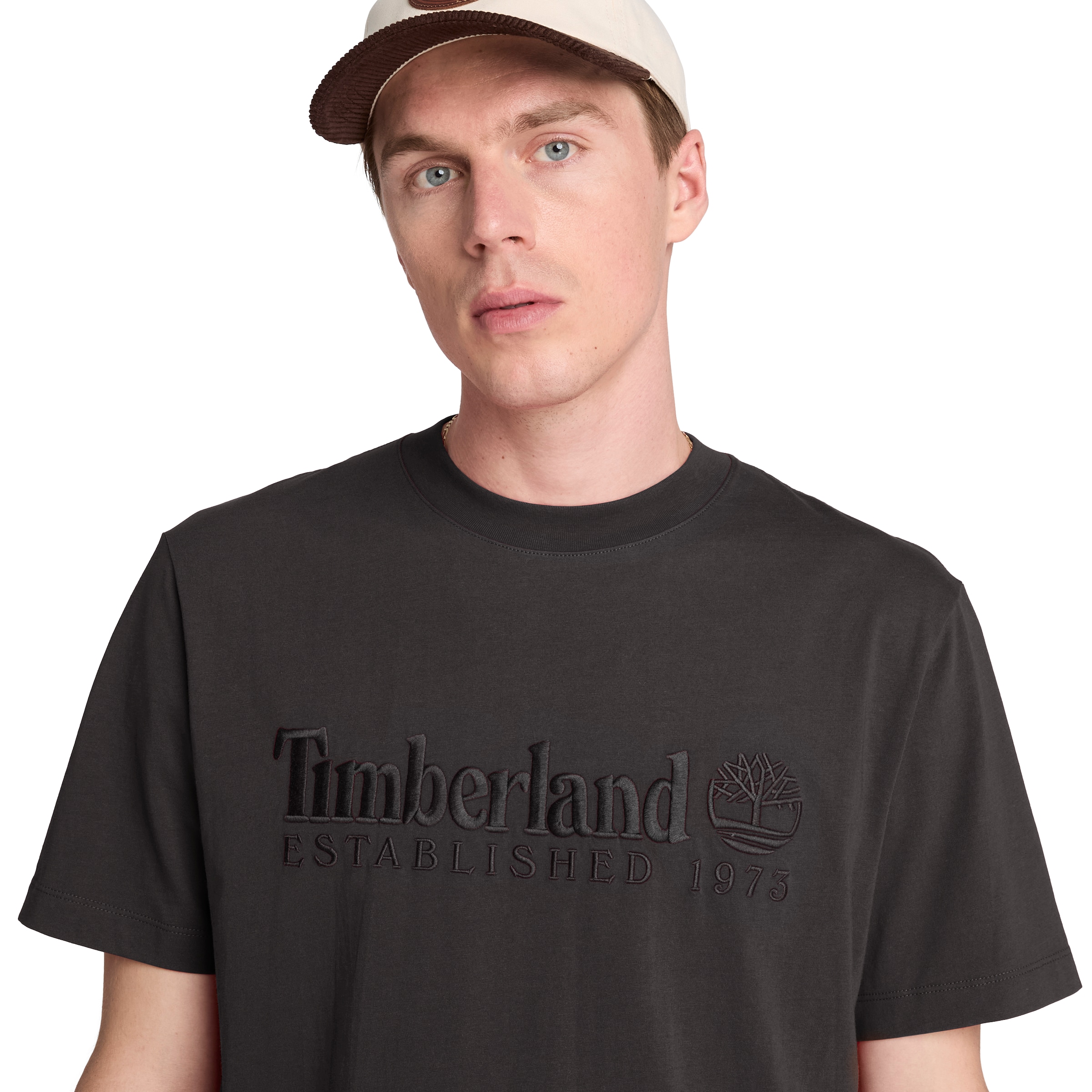 Timberland T-shirt »ESTABLISHED 1973 - SS Embroidered Tee« manches courtes, avec col rond, en coton, coupe normale
