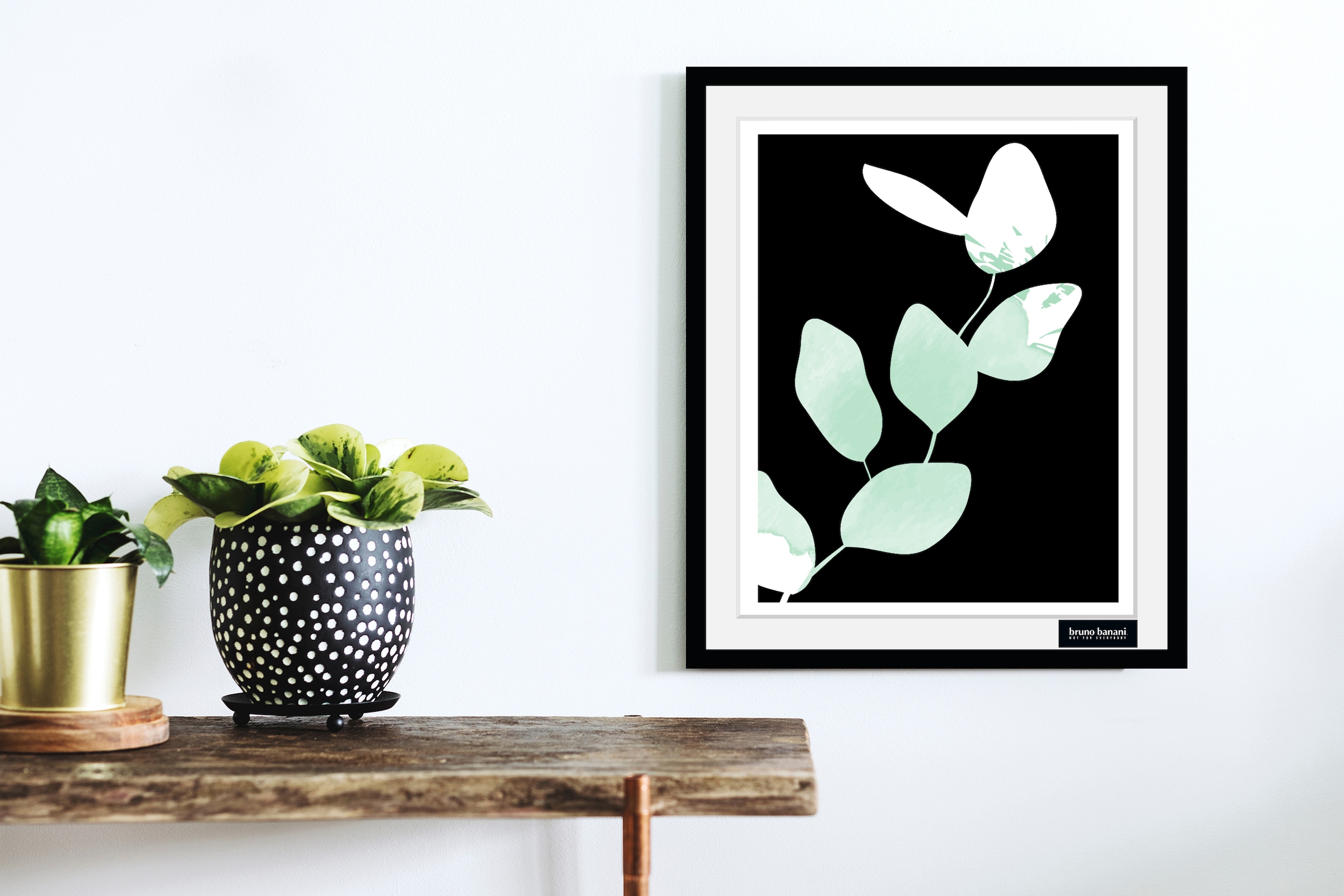 Image of Bruno Banani Bild mit Rahmen "Eukalyptus - Gerahmter Digitaldruck - Wandbild" Blumenbilder Kunst Modern 1 Stk. tlg. Holzrahmen - Dekoration