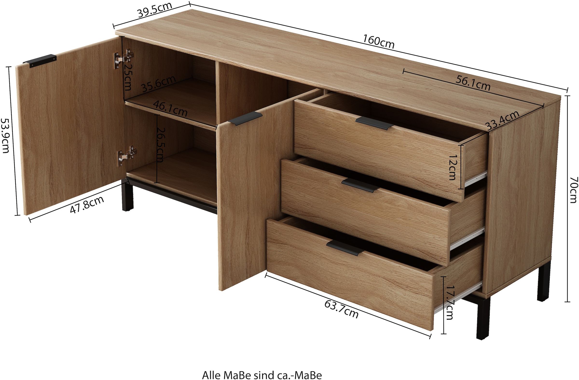 GOODproduct Sideboard »Jorinde« Melaminoberfläche, flexibler Stauraum und robustes Metallgestell