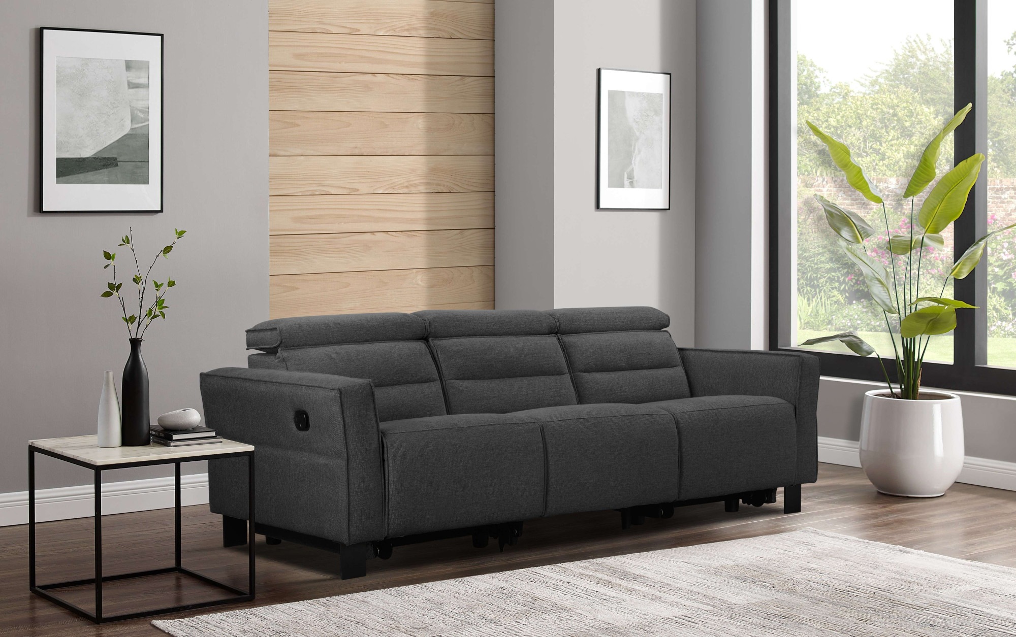 GOODproduct 3-places »Carpari, 224cm, manuelle od. elektrische Relaxfunktion in 2 Sitzen« avec USB-A/C, réglage de la tête de lit, cuir véritable, similicuir, tissu tissé