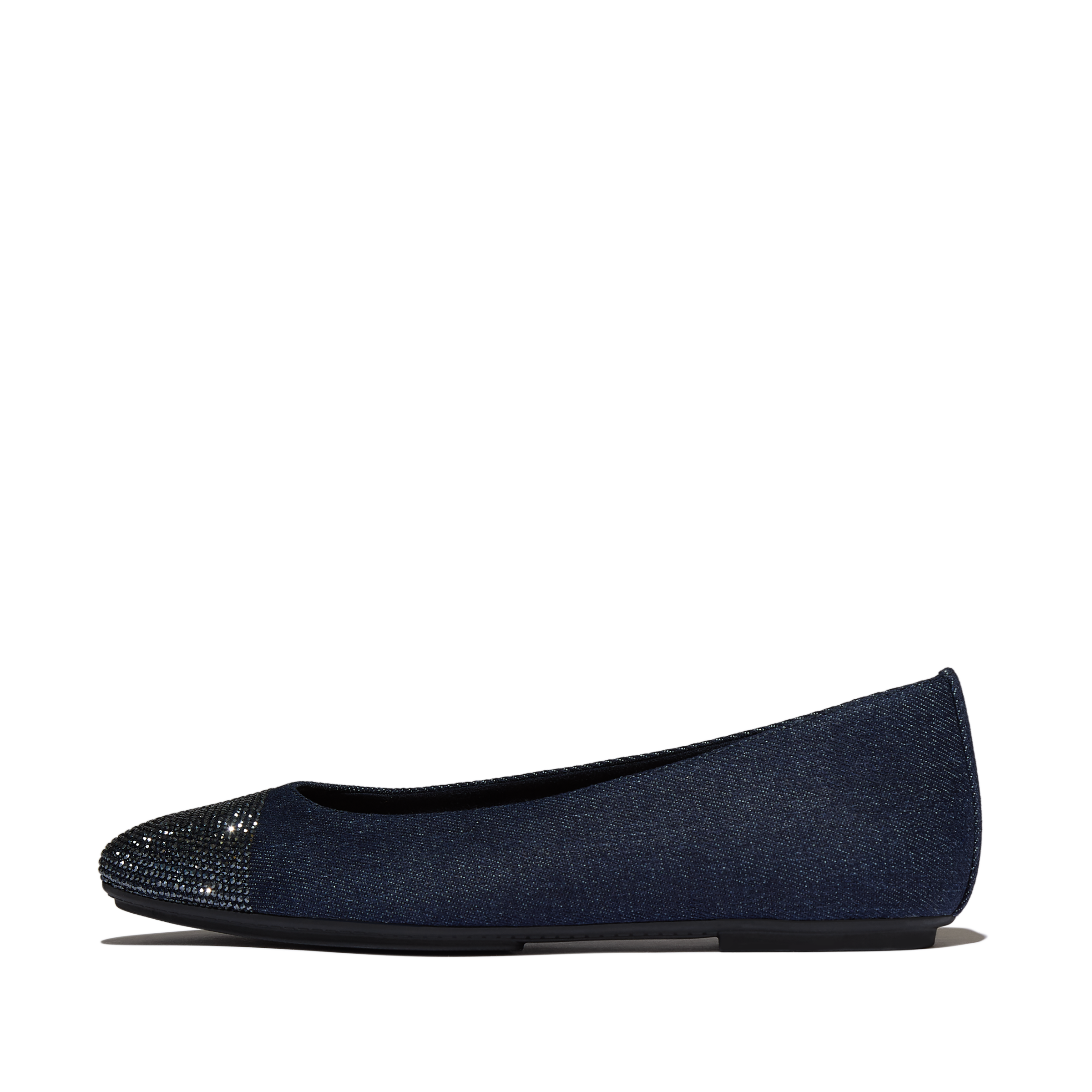 Image of Fitflop Ballerina "DELICATO CRYSTAL CAP-TOE DENIM BALLET FLATS" Schlupfschuh, Businessschuh mit funkelnden Strasssteinchen besetzt