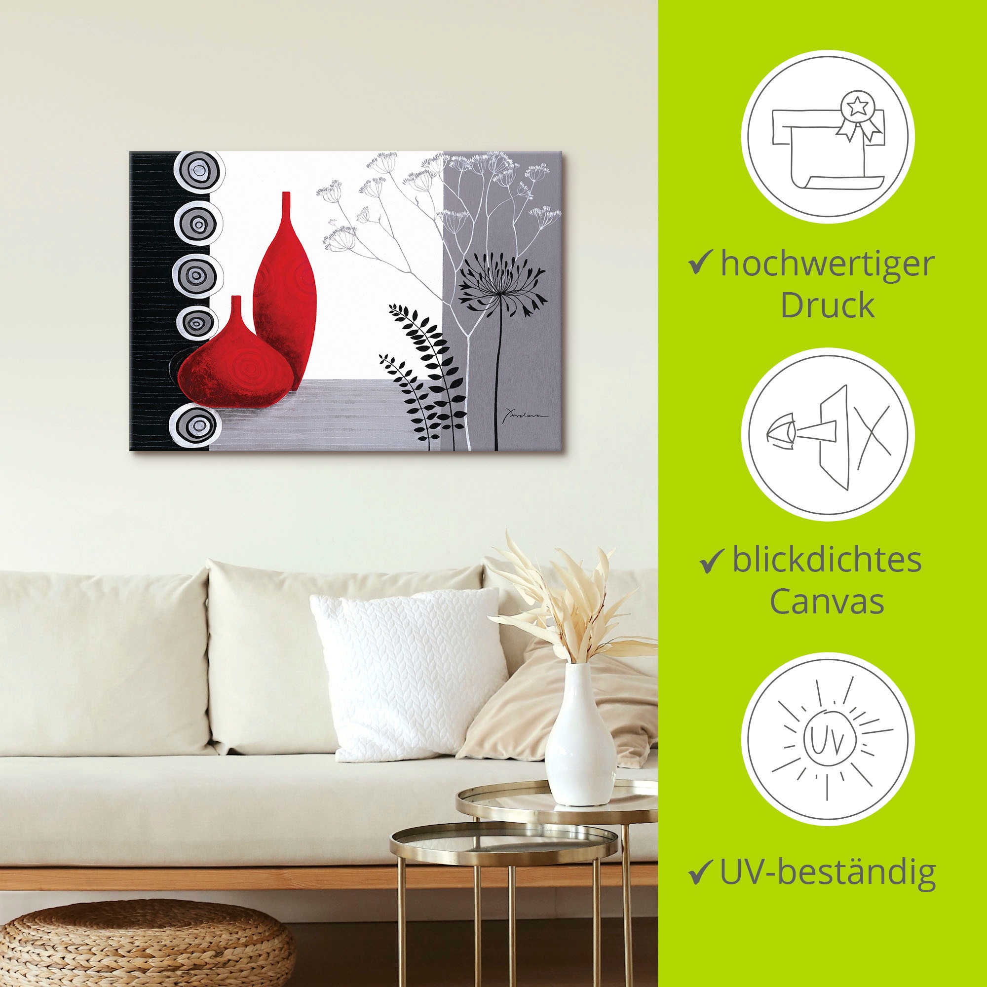 Artland Wandbild »Rote Vasen«, Vasen & Töpfe, (1 St.), als Leinwandbild, Poster in verschied. Grössen