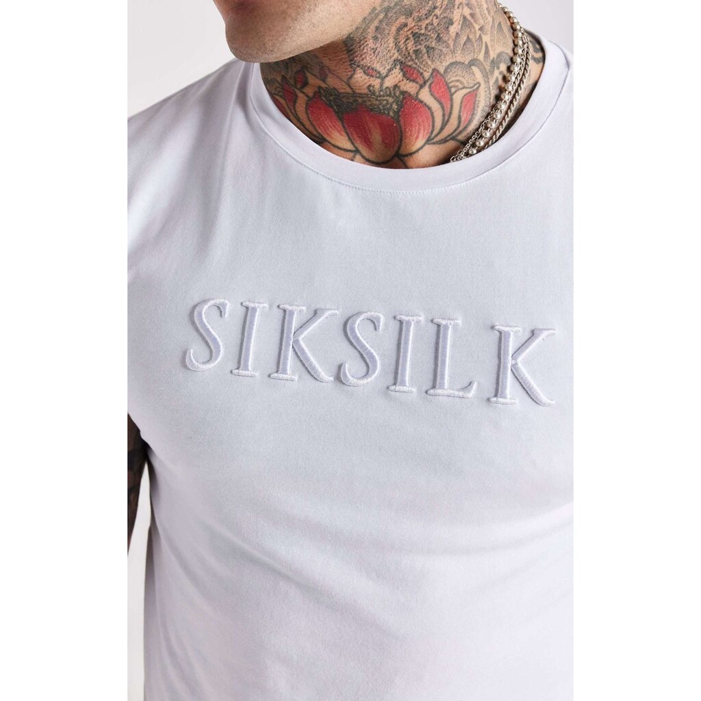 Siksilk T-Shirt »T-Shirts White Embroidered Muscle Fit T-Shirt«