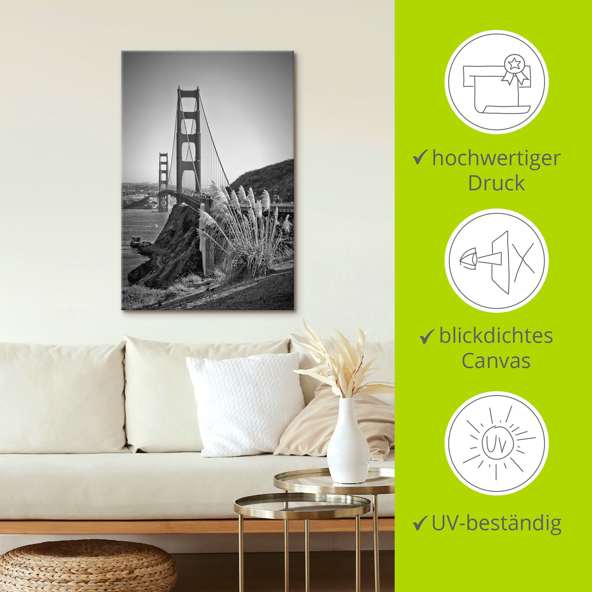 Artland Wandbild »San Francisco Golden Gate Bridge«, Amerika, (1 St.), als Leinwandbild, Poster in verschied. Grössen