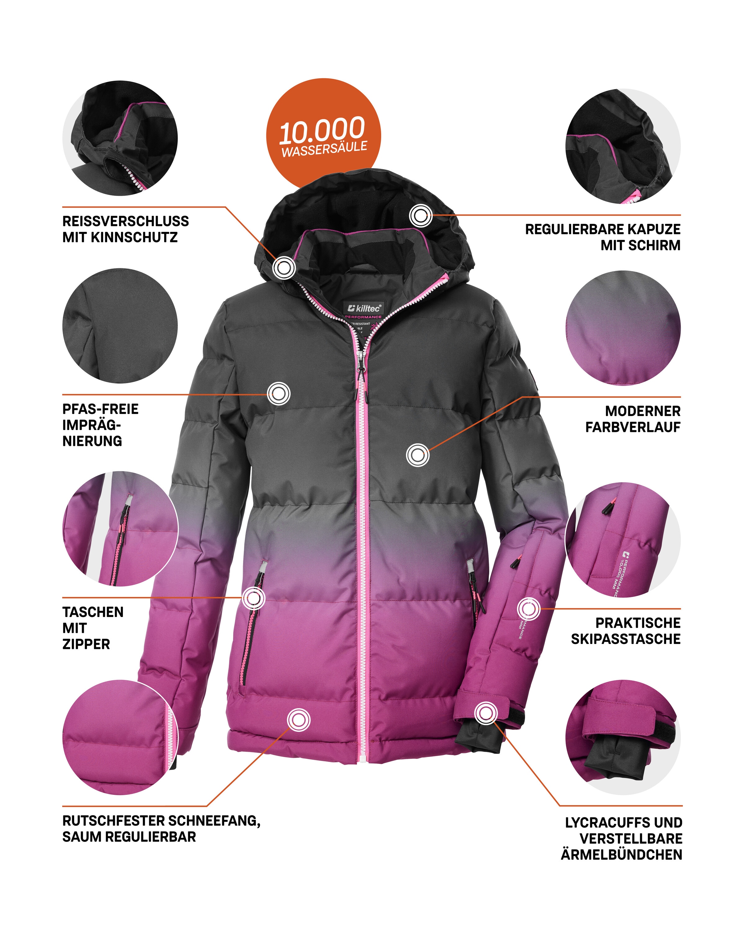 Killtec Skijacke »KSW 330 GRLS SKI QLTD JCKT« Wasserabweisende Winterjacke, atmungsaktiv, verstellbare Kapuze