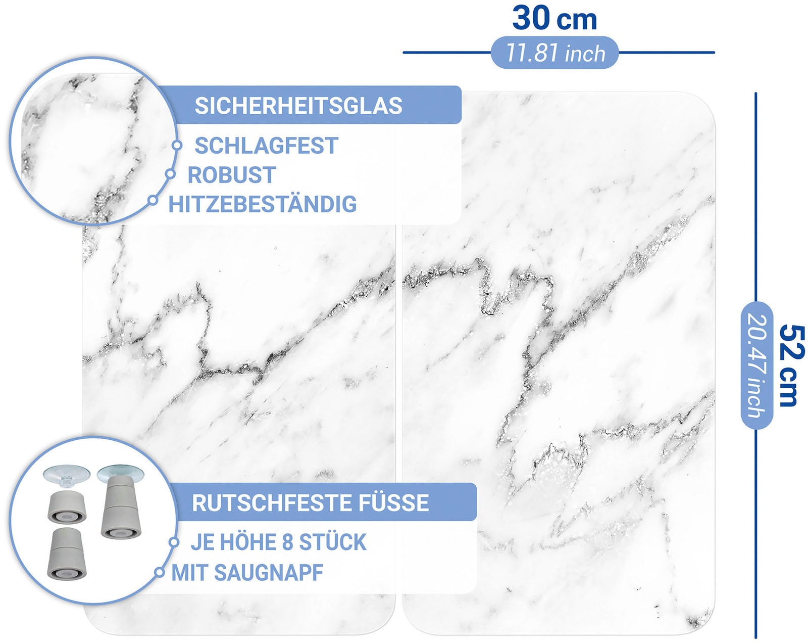 WENKO Herd-Abdeckplatte »Universal Modell Marmor«, (Set, 2 tlg.), Herdabdeckung für alle Herdarten, kratzfest, mit rutschfesten Füssen
