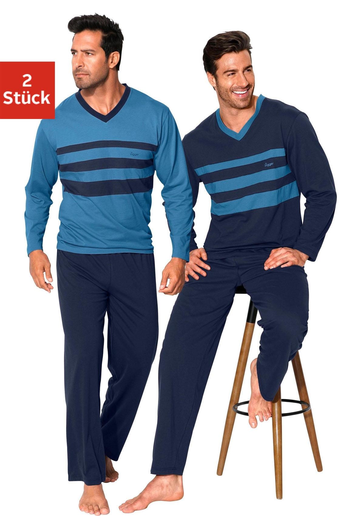 le jogger Pyjama Packung, 4 tlg. Schlafanzug mit kontrastfarbigen Einsätzen vorn
