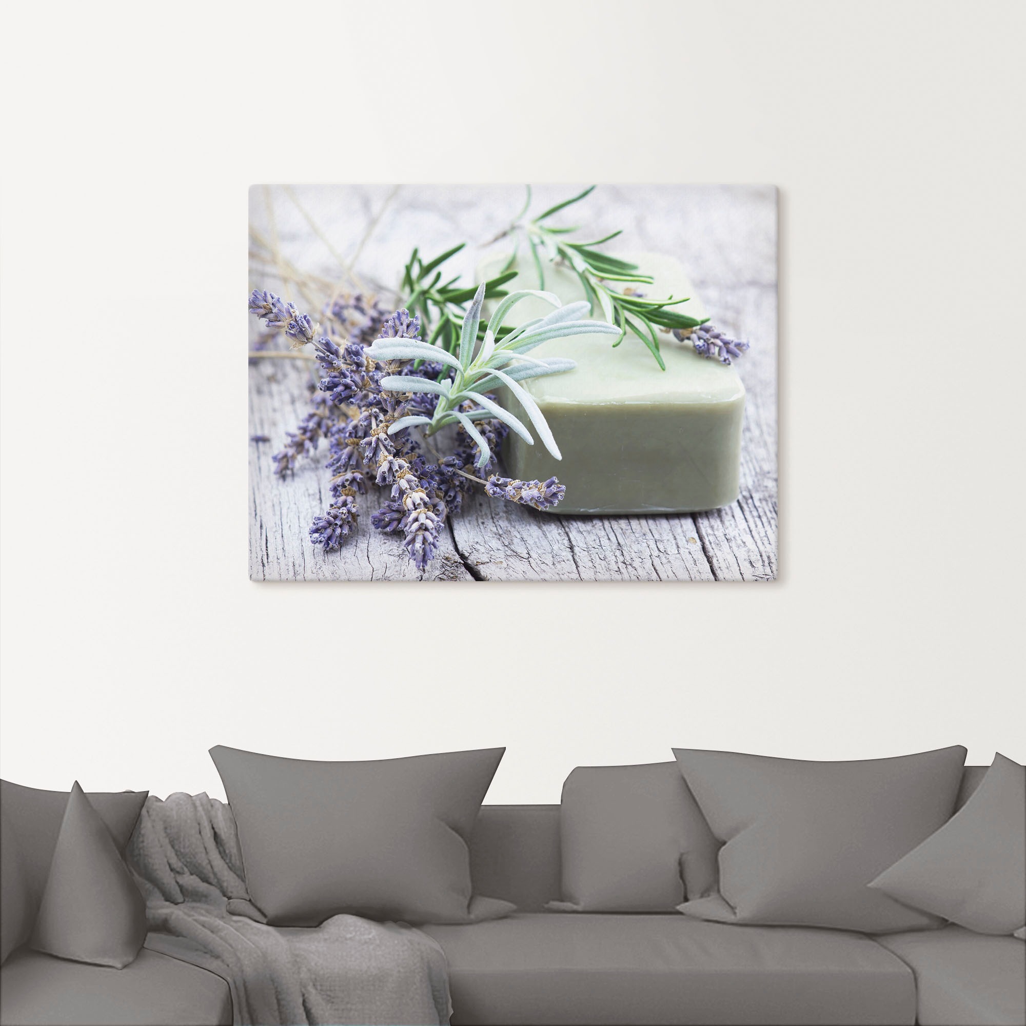 Artland Wandbild »Stück natürlicher Seife mit Kräutern«, Spa, (1 St.), als Leinwandbild, Poster, Wandaufkleber in verschied. Grössen