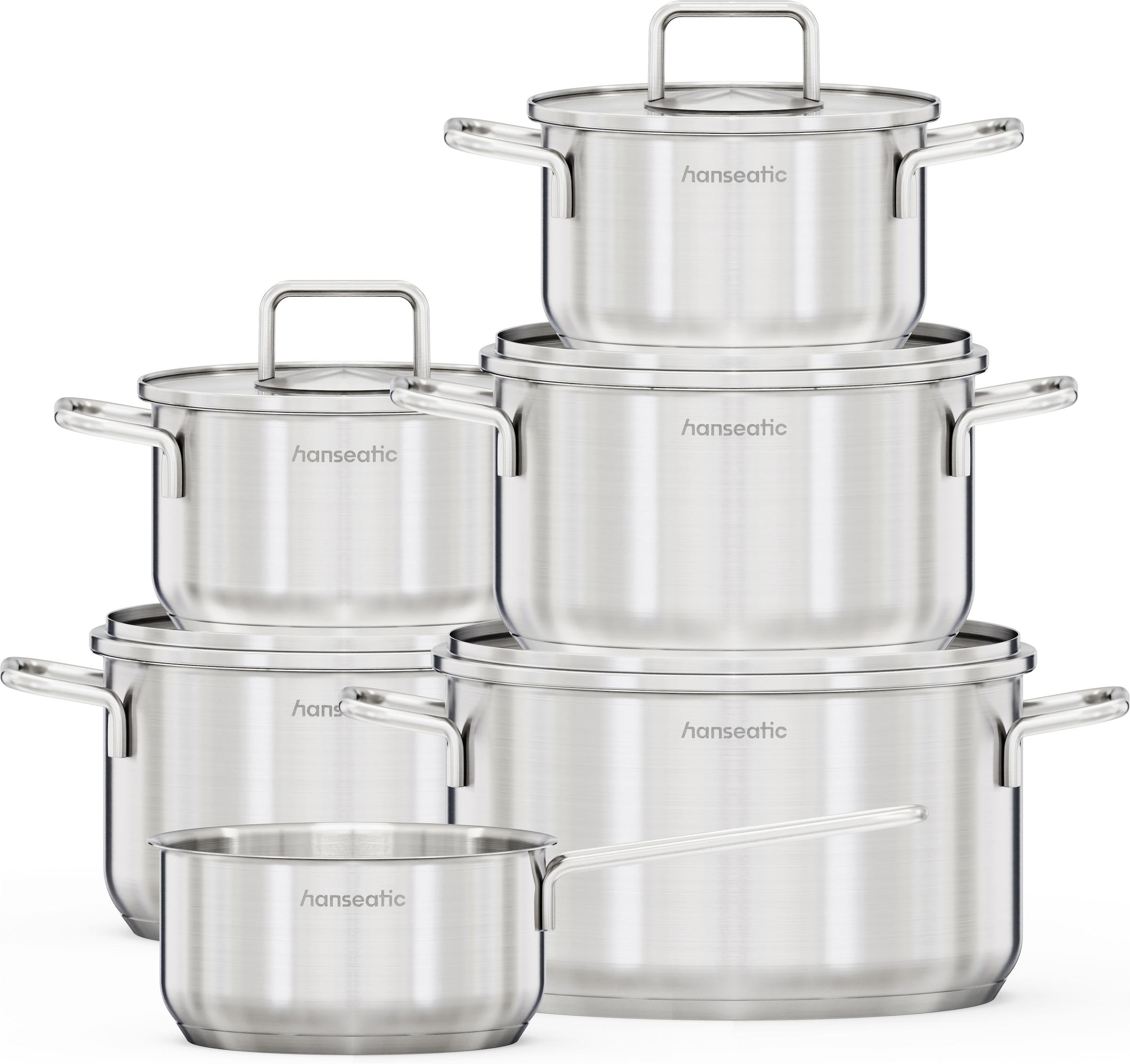 Hanseatic Topf-Set »BASIC« Set, Stielkasserolle 16 cm, Kochtopf 2x16/2x20/1x24 cm, 11 tlg. Edelstahl 18/10