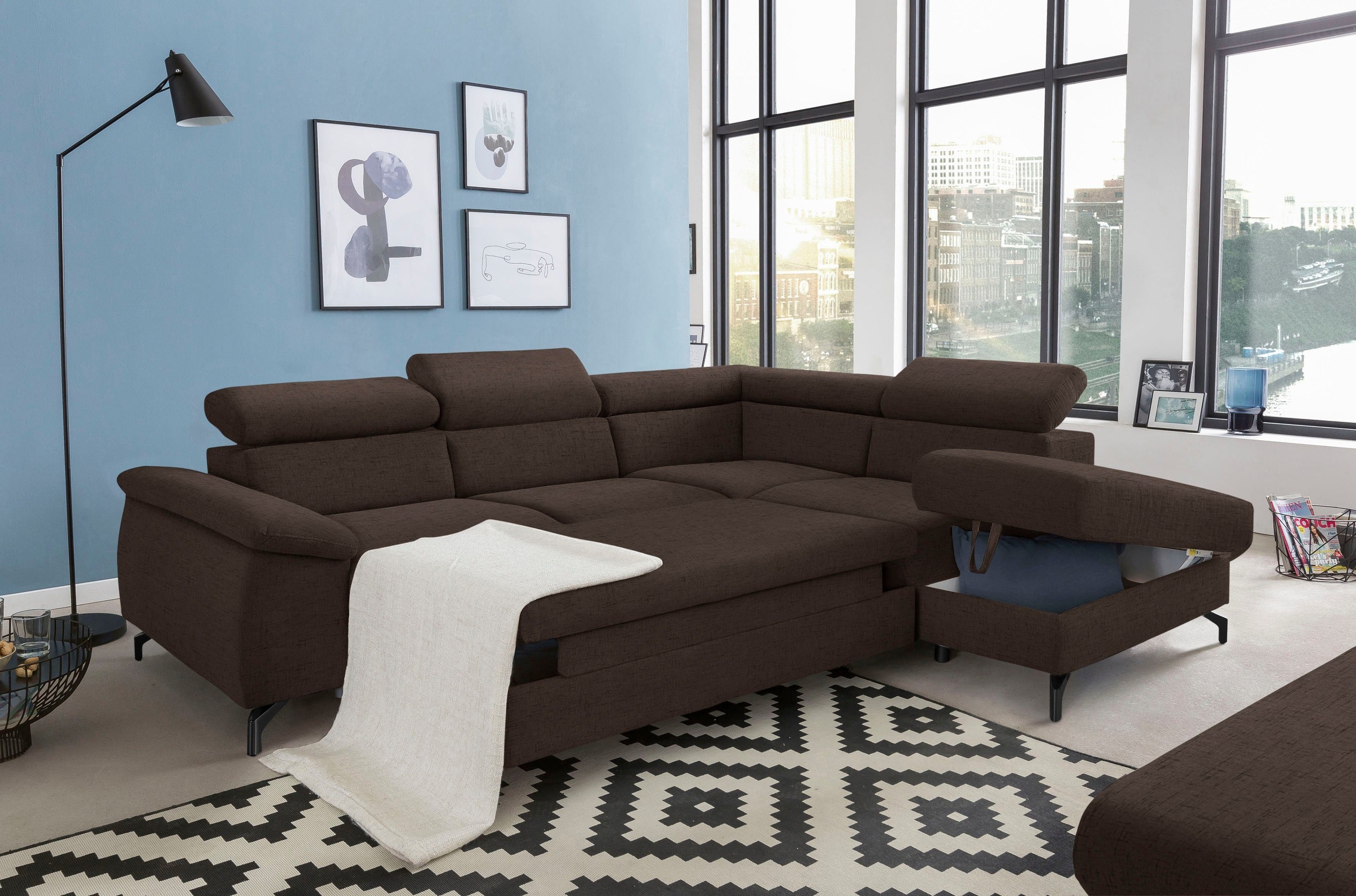 COTTA Polstergarnitur »Komaris L-Form«, (Set), Set bestehend aus: Ecksofa mit Kopfteilverstellung & Hocker