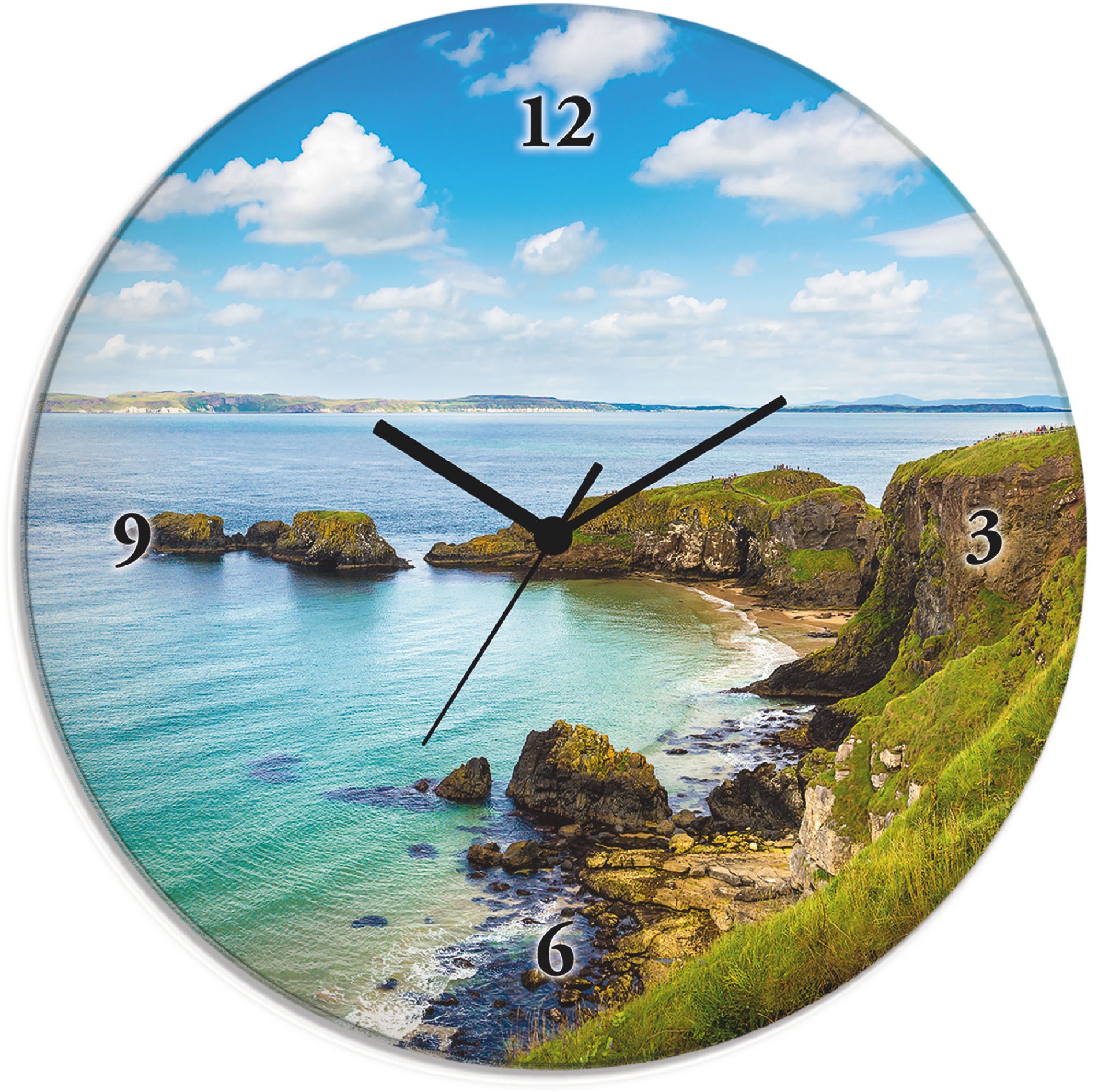 Image of Artland Wanduhr »Glasuhr rund Küstenweg in Carrick-a-Rede«, in vielen Grössen & Produktarten - Alubild / Outdoorbild für den Aussenbereich, Leinwandbild, Poster, Wandaufkleber / Wandtattoo auch für Badezimmer geeignet bei Ackermann Versand Schweiz