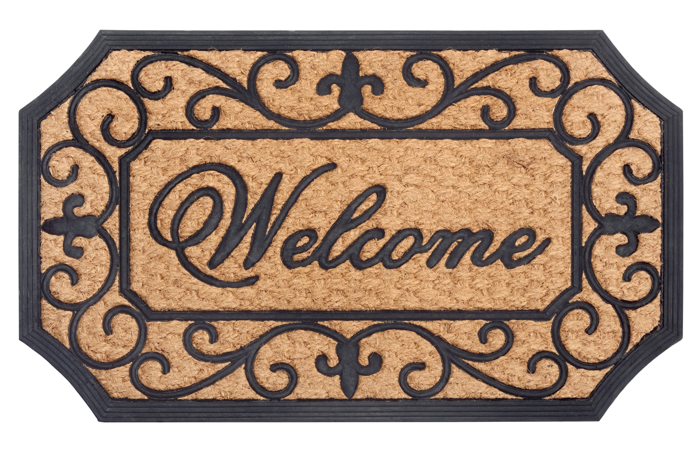 Image of HANSE Home Fussmatte "Gummi-Kokos Braided Classic Welcome Ornament, Türmatte" rechteckig 8 mm Höhe Kokos, Gummi, Schmutzfangmatte, Outdoor, Rutschfest, Innen, Kokosmatte